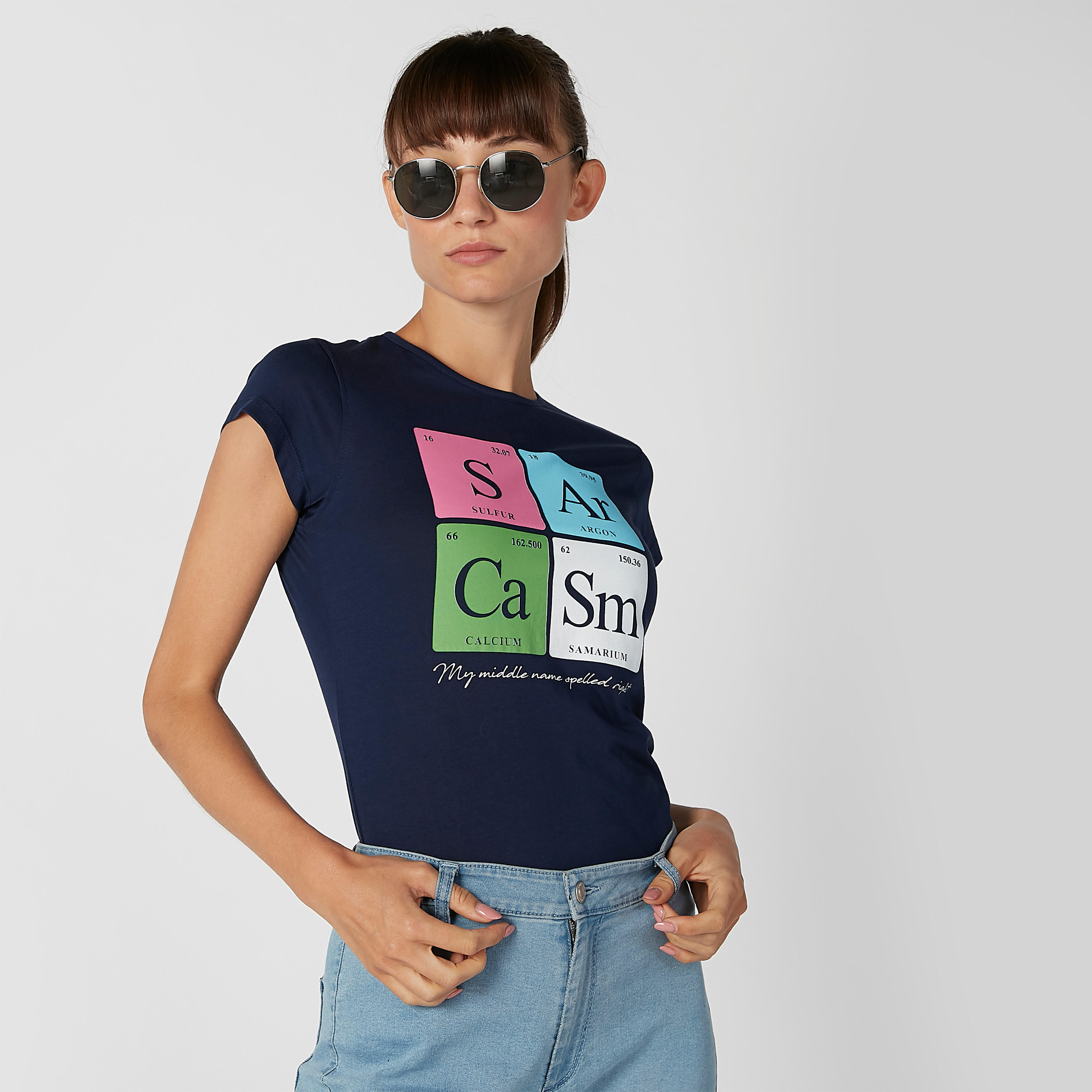 تيشيرت مستدام سليم بياقة مستديرة وأكمام كاب وطبعات -women-clothing-tshirts-image-3