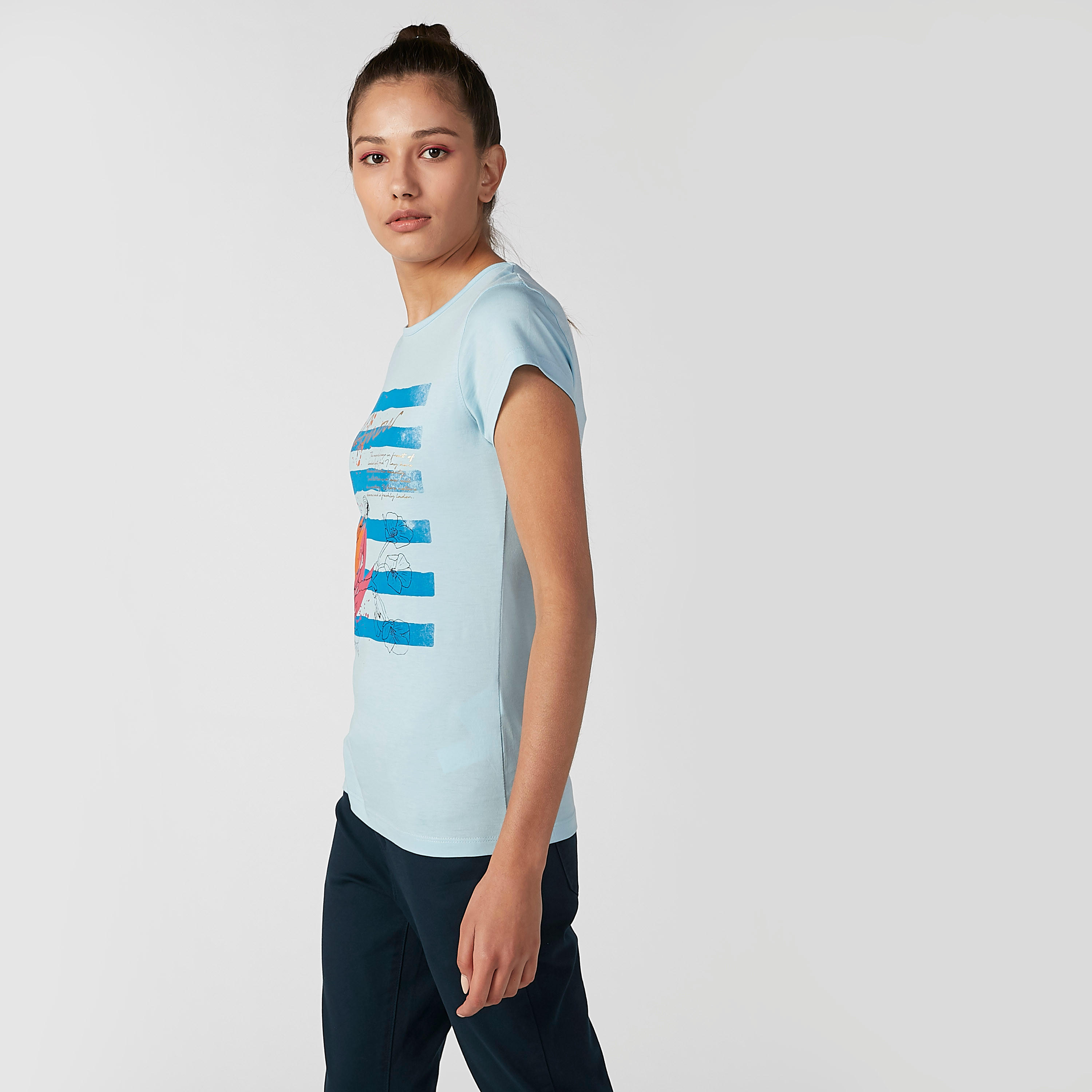 تيشيرت مستدام سليم بياقة مستديرة وأكمام كاب وطبعات -women-clothing-tshirts-image-6