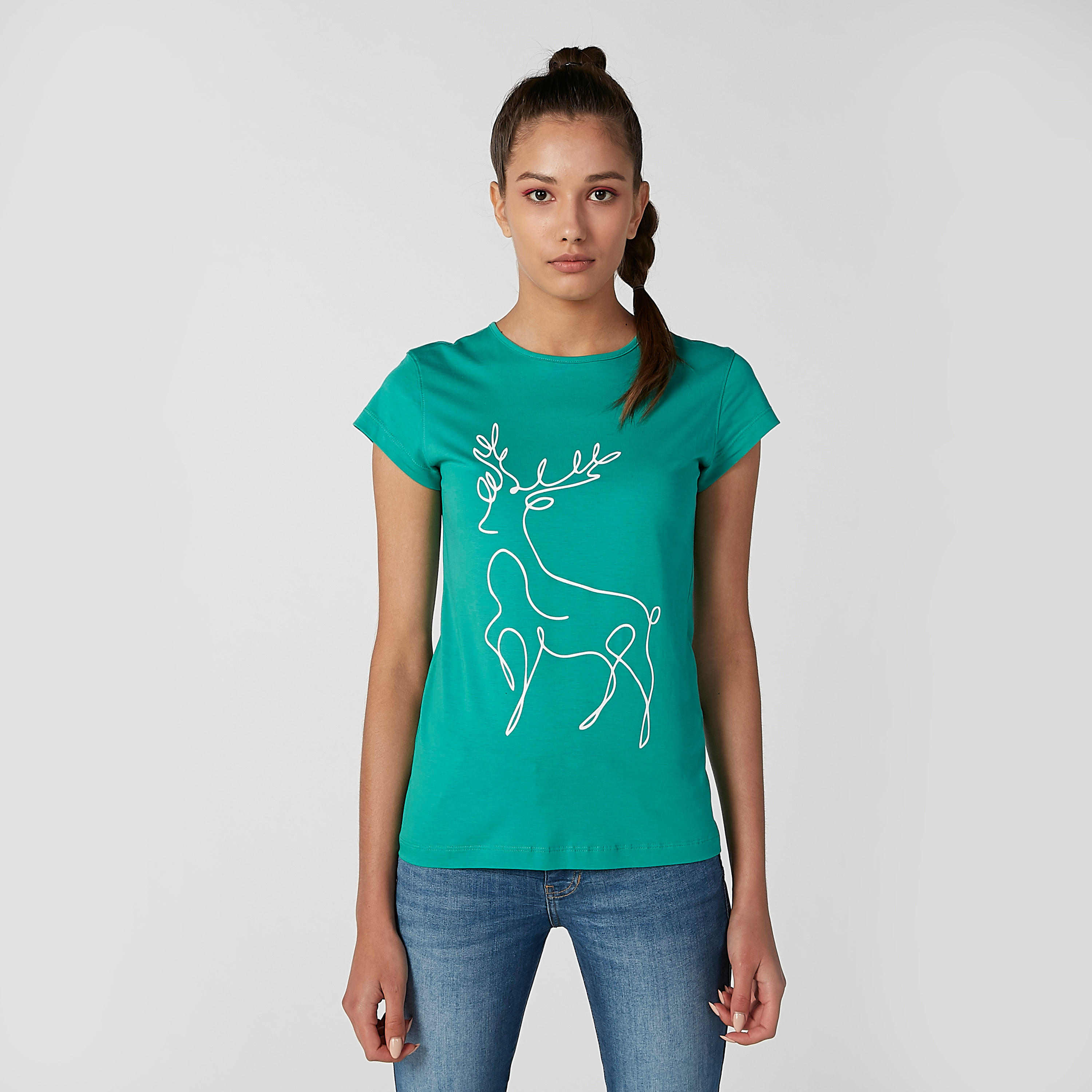 تيشيرت مستدام سليم بياقة مستديرة وأكمام كاب وطبعات -women-clothing-tshirts-image-2