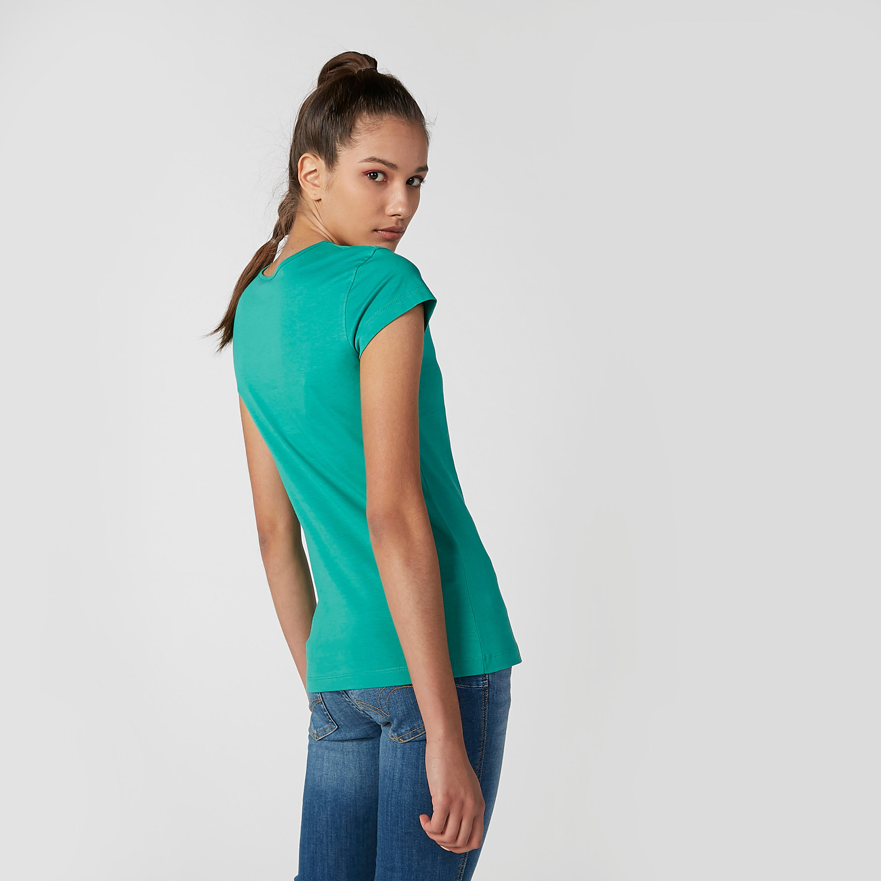 تيشيرت مستدام سليم بياقة مستديرة وأكمام كاب وطبعات -women-clothing-tshirts-image-4