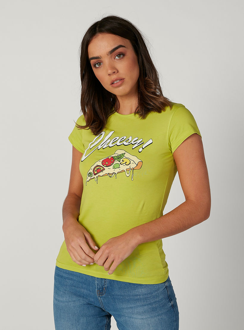 تيشيرت مستدام سليم بأكمام كاب وطبعات-women-clothing-tshirts-image-4