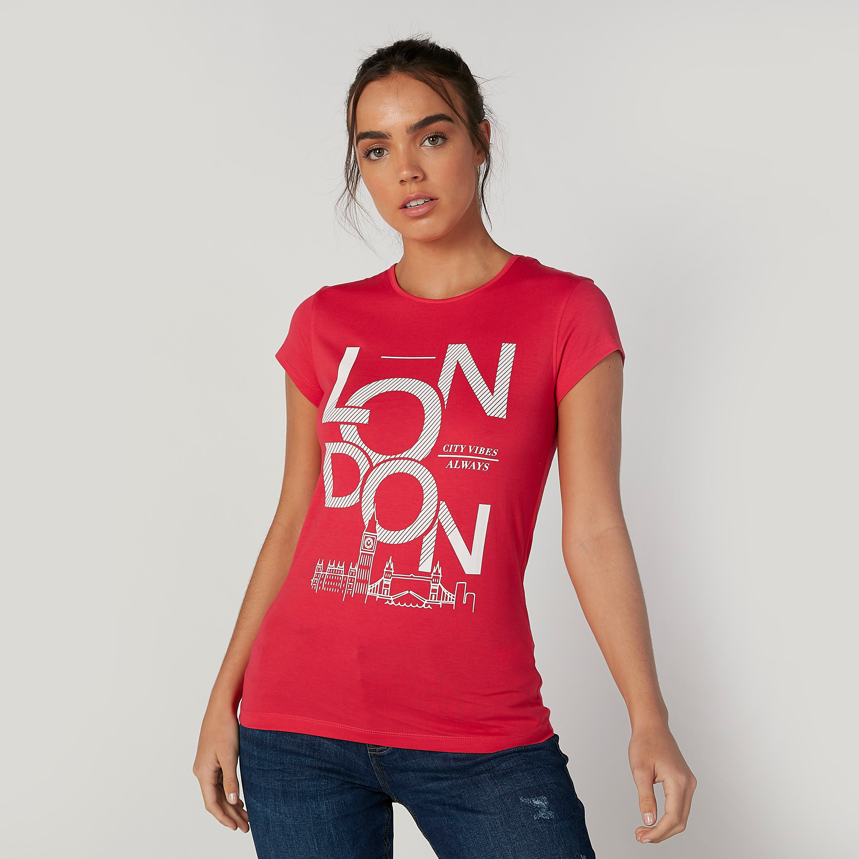 تيشيرت مستدام سليم بأكمام كاب وطبعات -women-clothing-tshirts-image-1