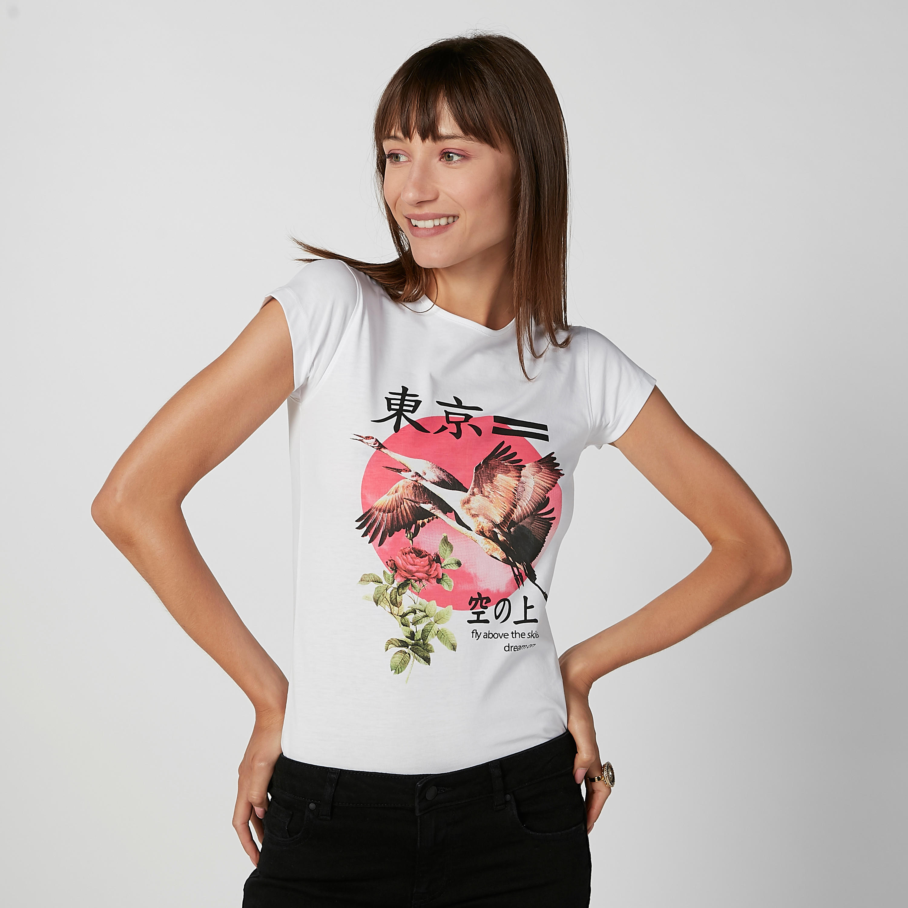 Sustainable Slim Fit Printed Round Neck T-shirt with Cap Sleeves-women-clothing-tshirts-image-1