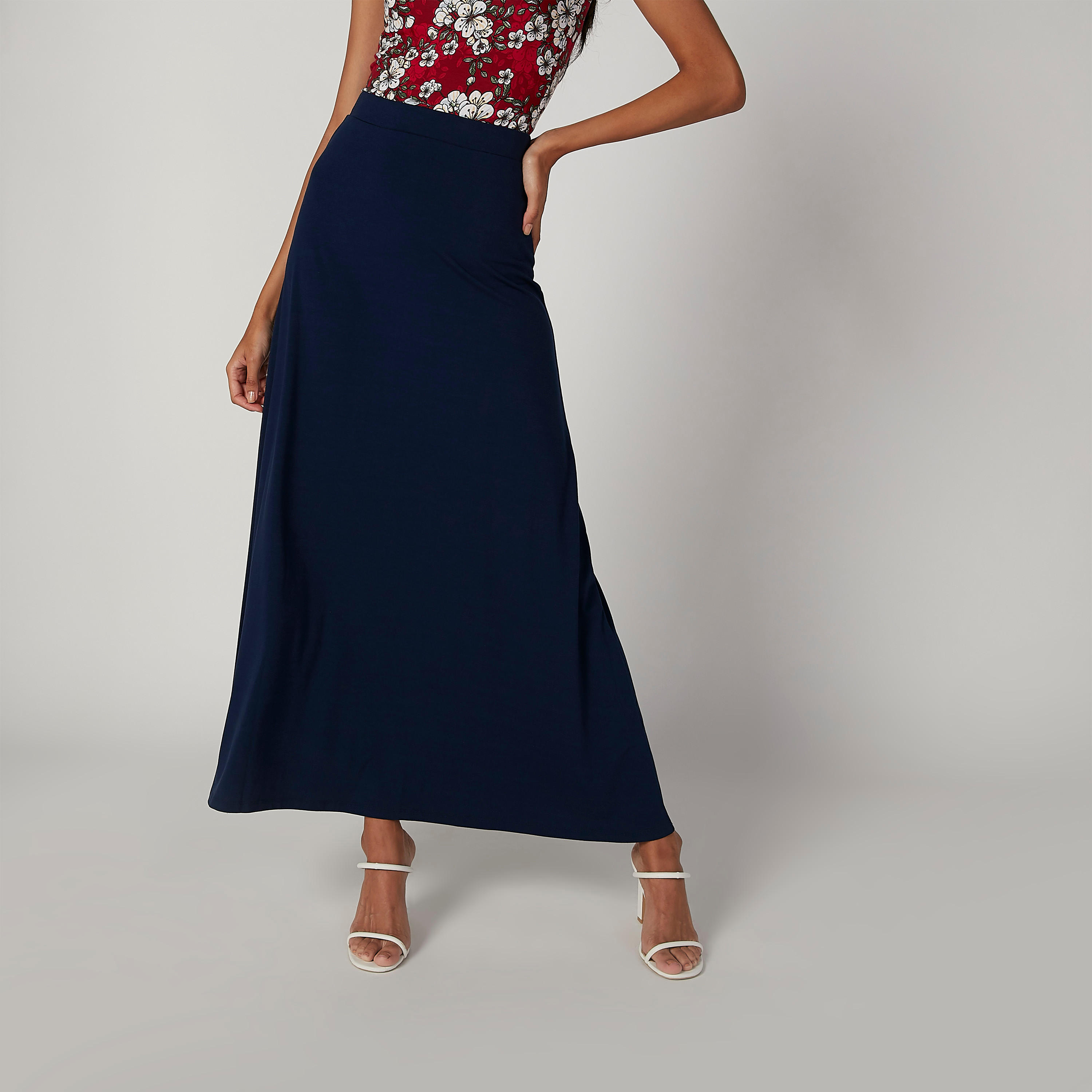 تنورة ماكسي إيه لاين سادة بخصر مطّاطي-women-clothing-bottoms-skirts-image-1