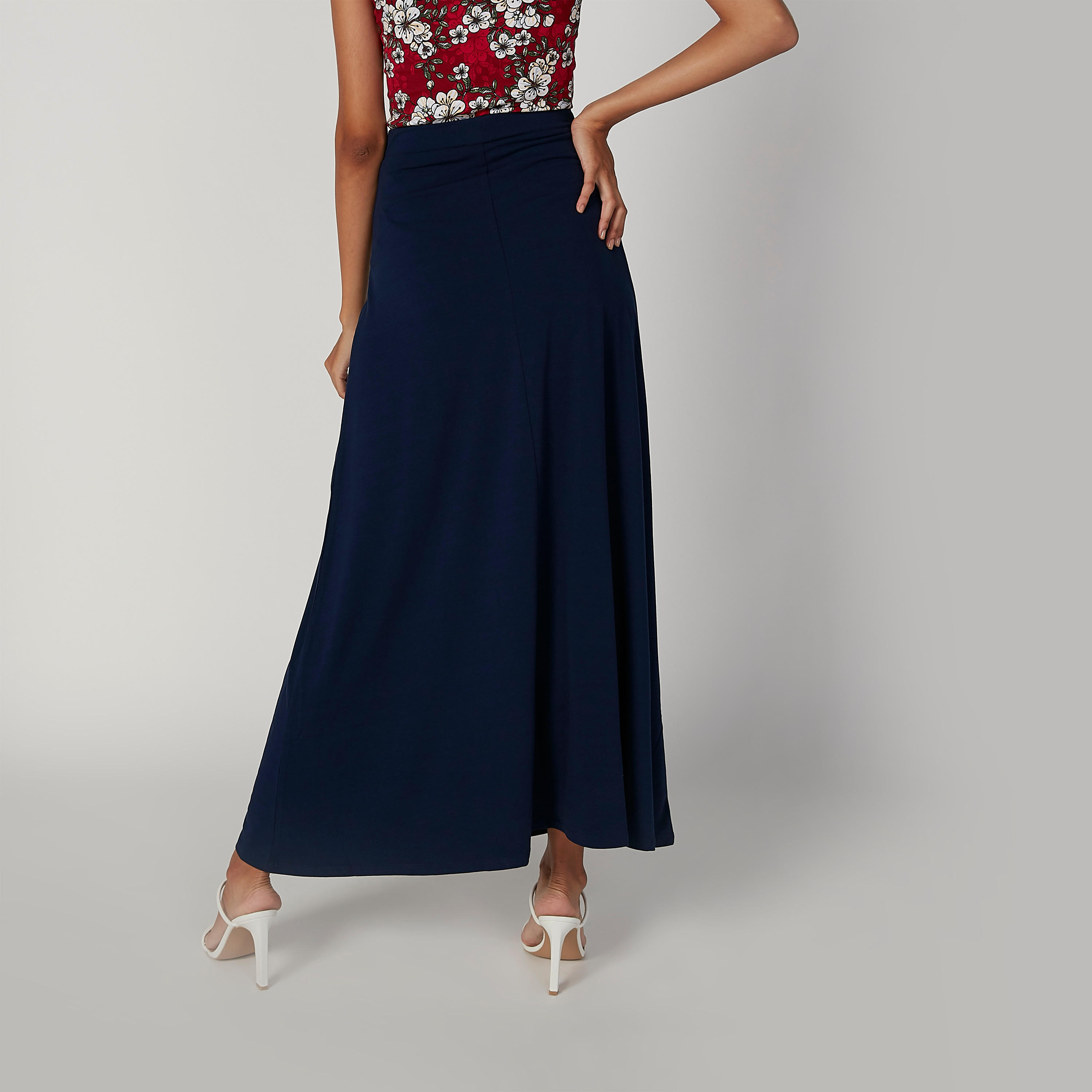 تنورة ماكسي إيه لاين سادة بخصر مطّاطي-women-clothing-bottoms-skirts-image-2