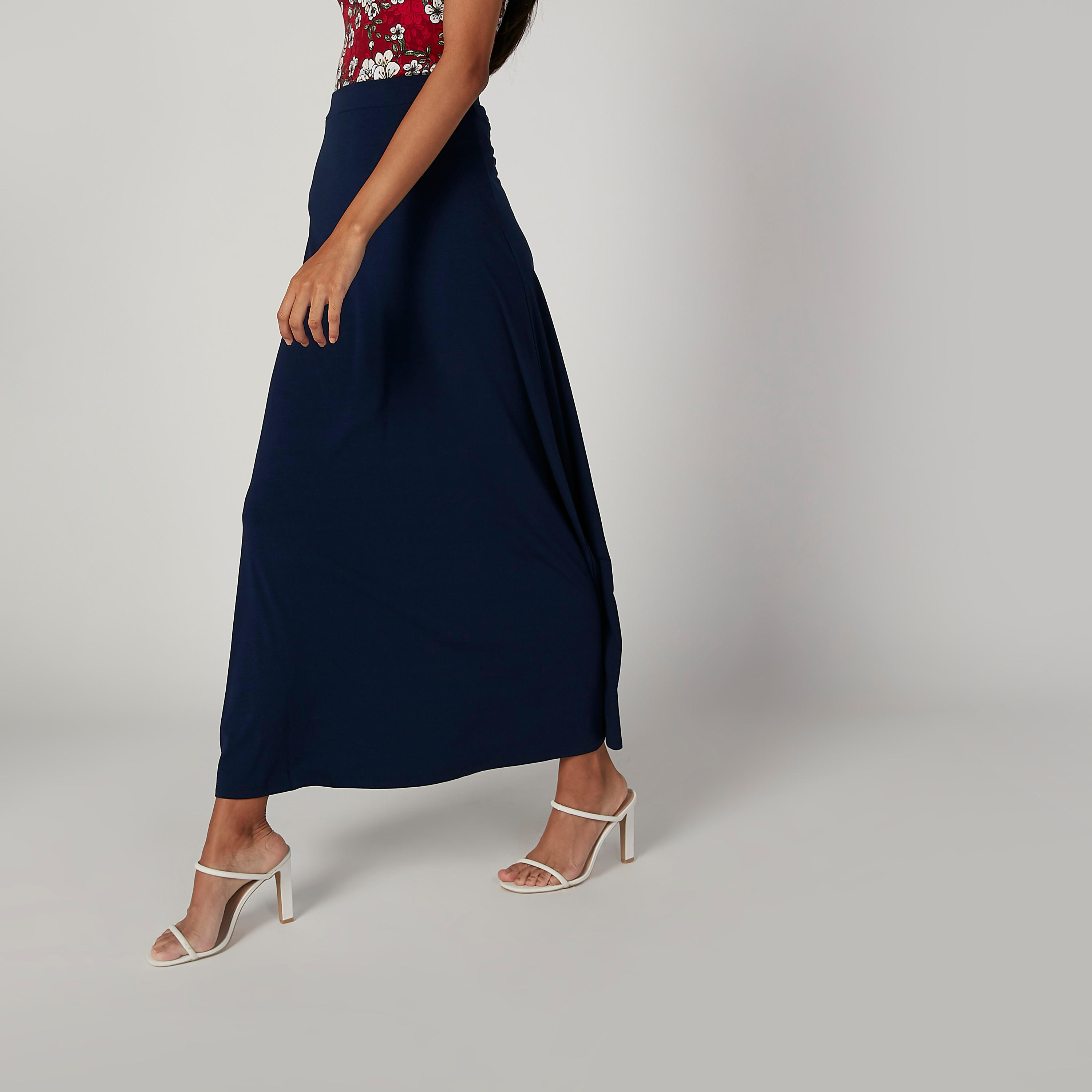 تنورة ماكسي إيه لاين سادة بخصر مطّاطي-women-clothing-bottoms-skirts-image-3