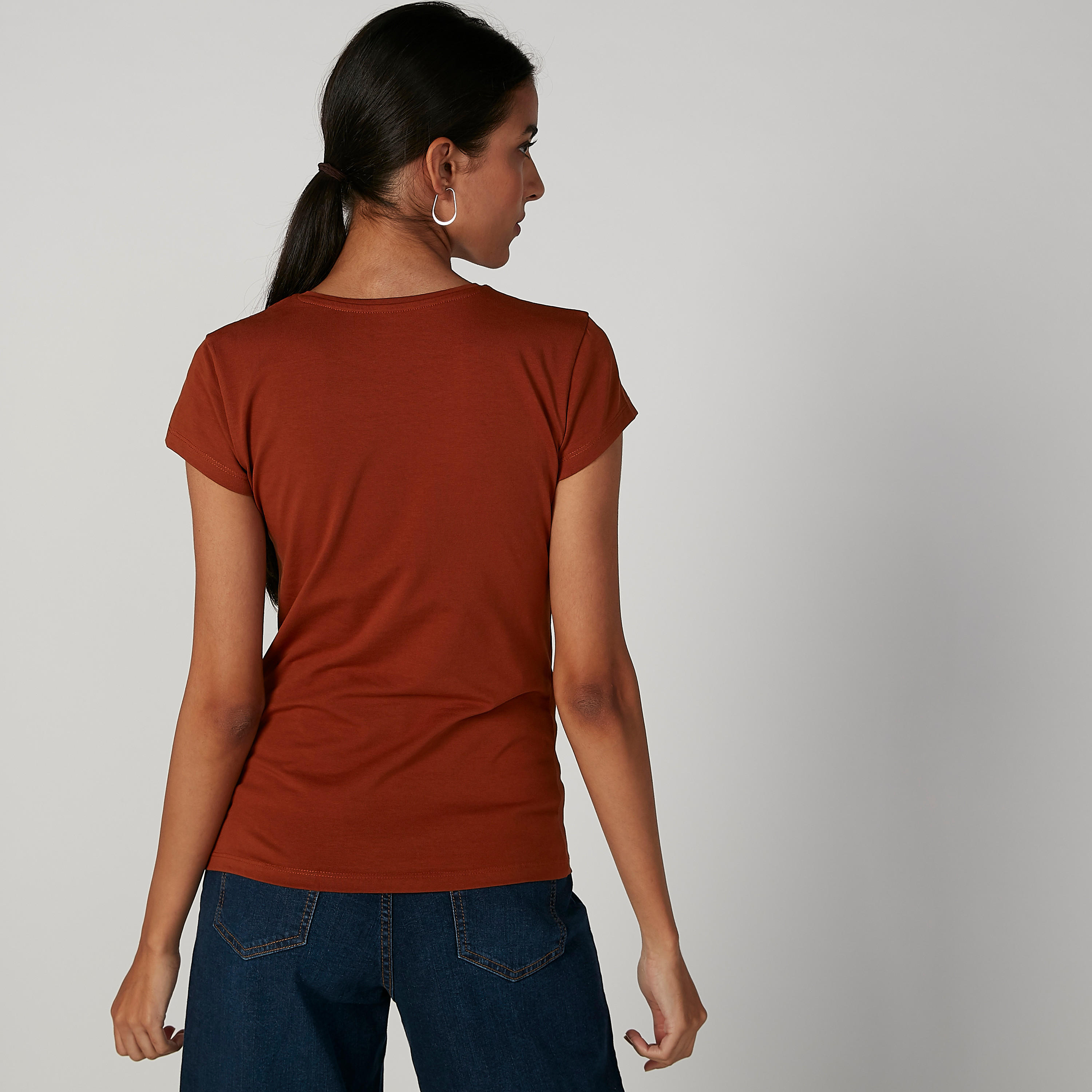 توب سادة بياقة مستديرة وأكمام كاب-women-clothing-tshirts-image-3
