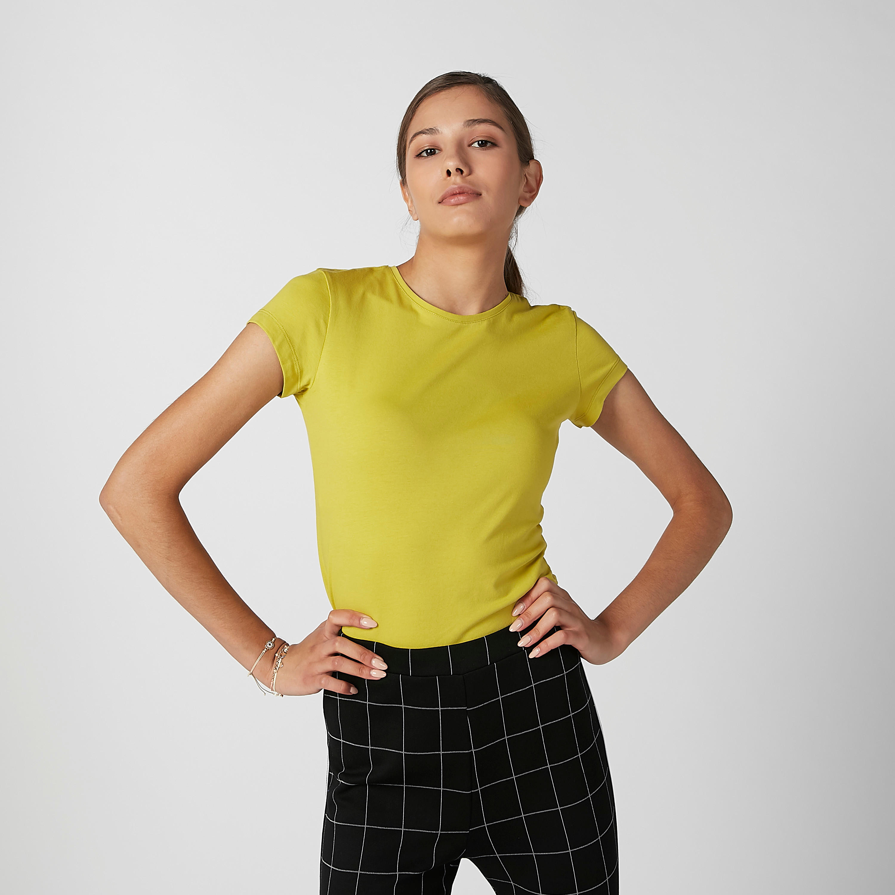 Plain T-shirt with Round Neck and Cap Sleeves-women-clothing-tshirts-image-1