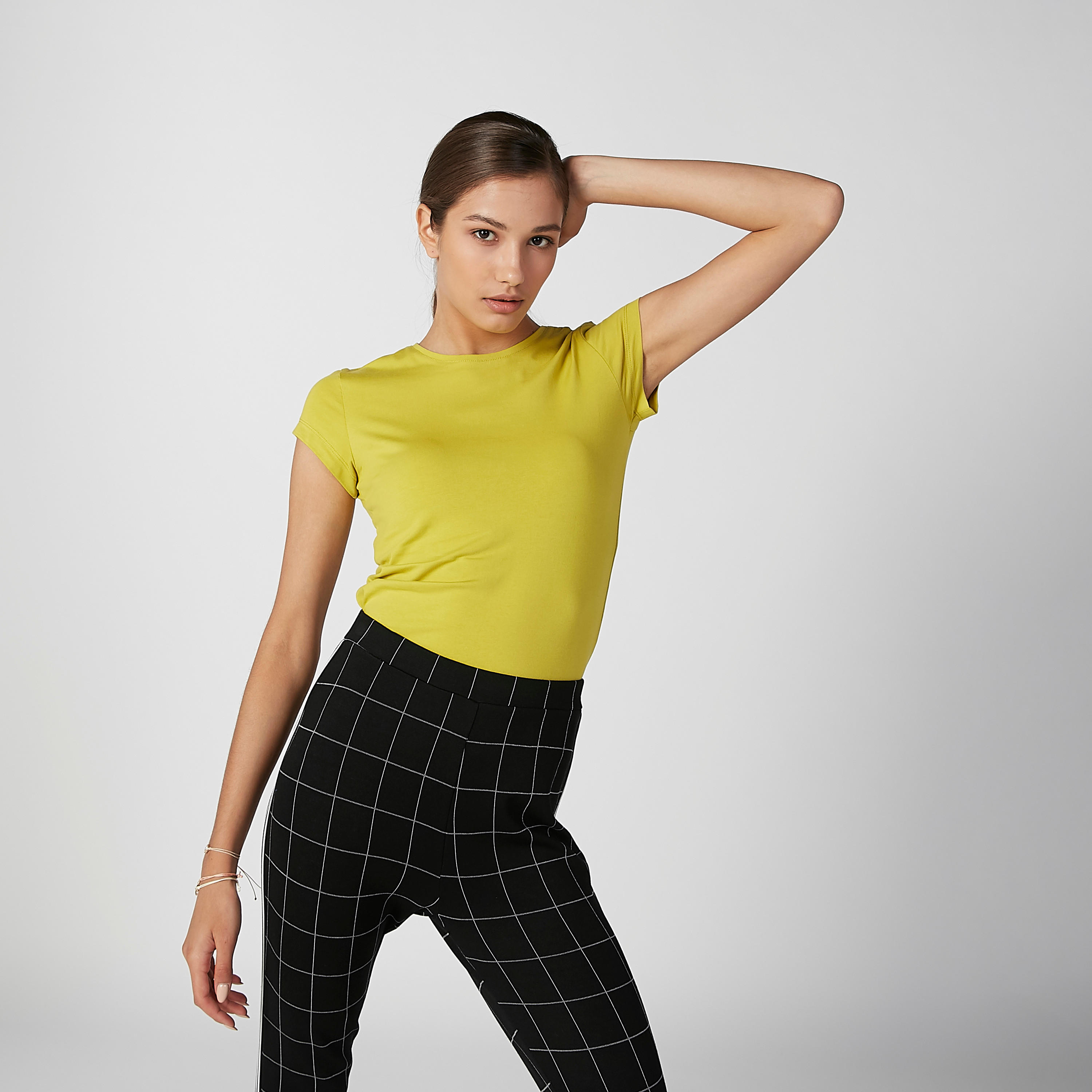 Plain T-shirt with Round Neck and Cap Sleeves-women-clothing-tshirts-image-3