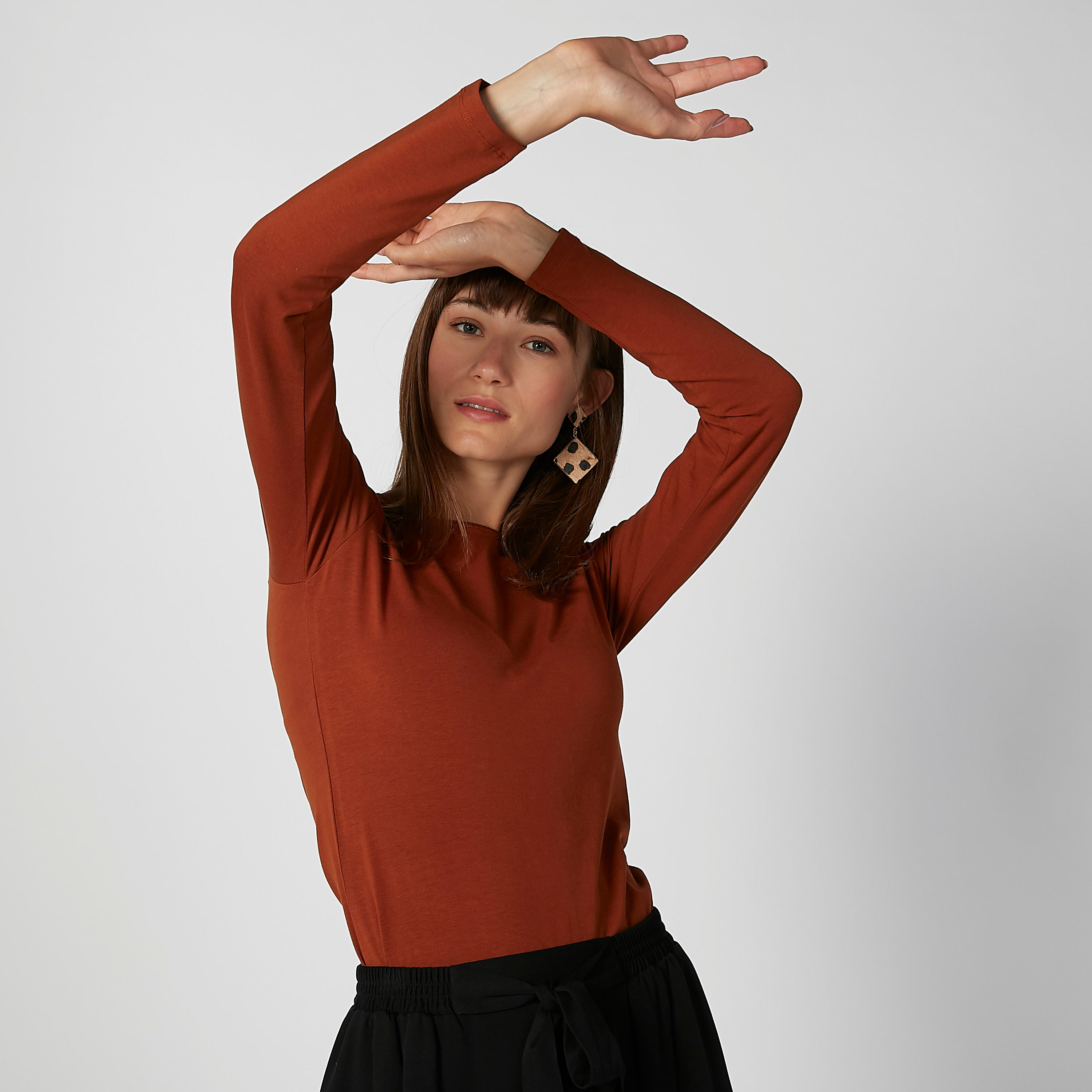 Plain Top with Round Neck and Long Sleeves-women-clothing-tshirts-image-1