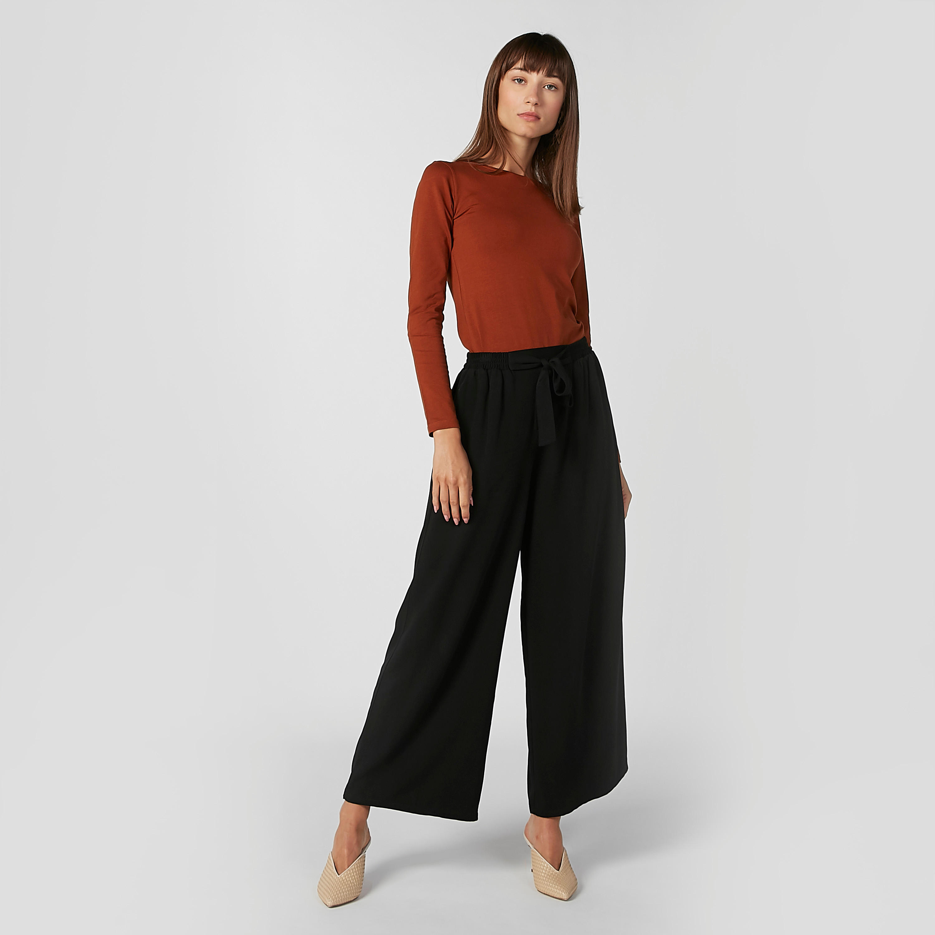 Plain Top with Round Neck and Long Sleeves-women-clothing-tshirts-image-3