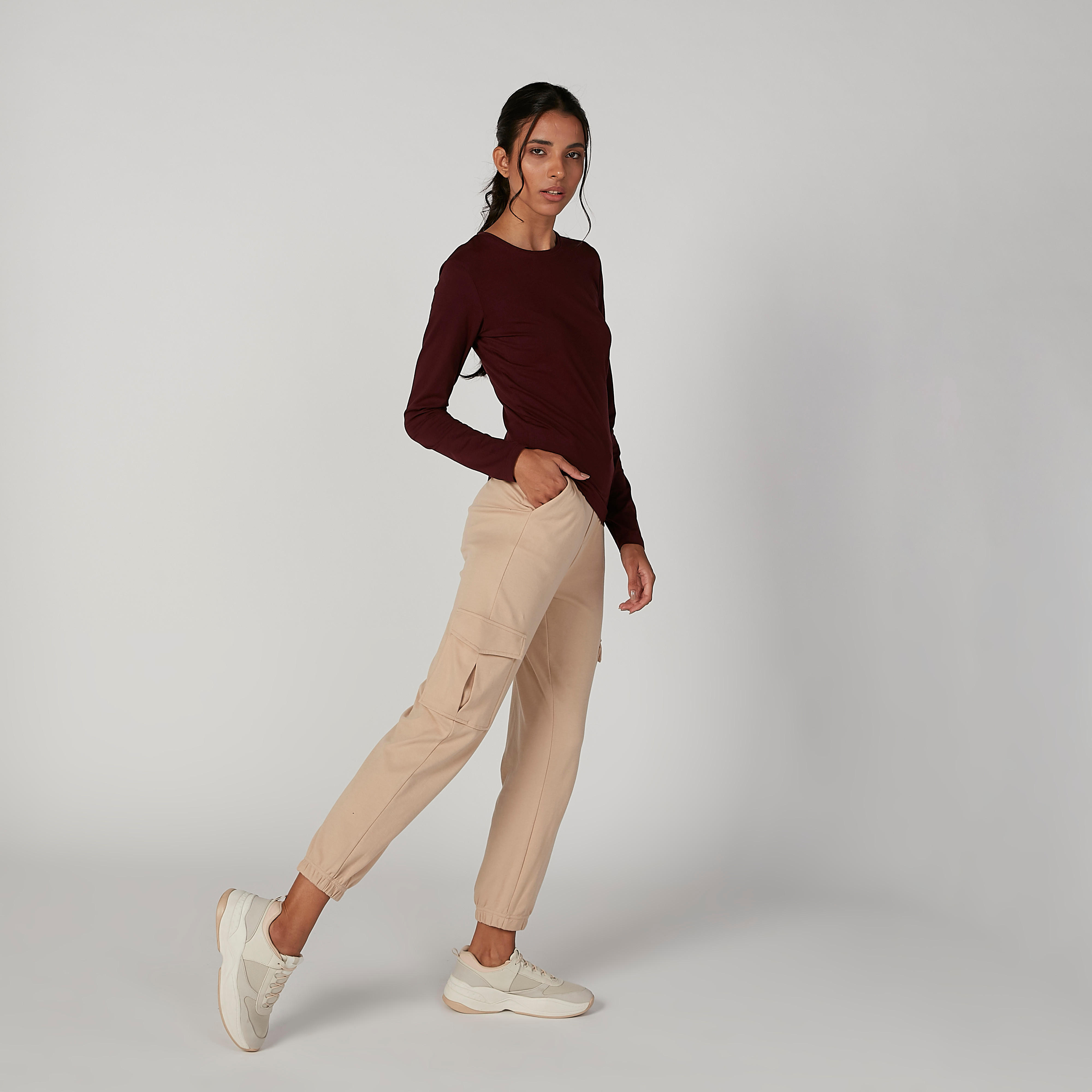 تيشيرت سادة بياقة مستديرة وأكمام طويلة-women-clothing-tshirts-image-2