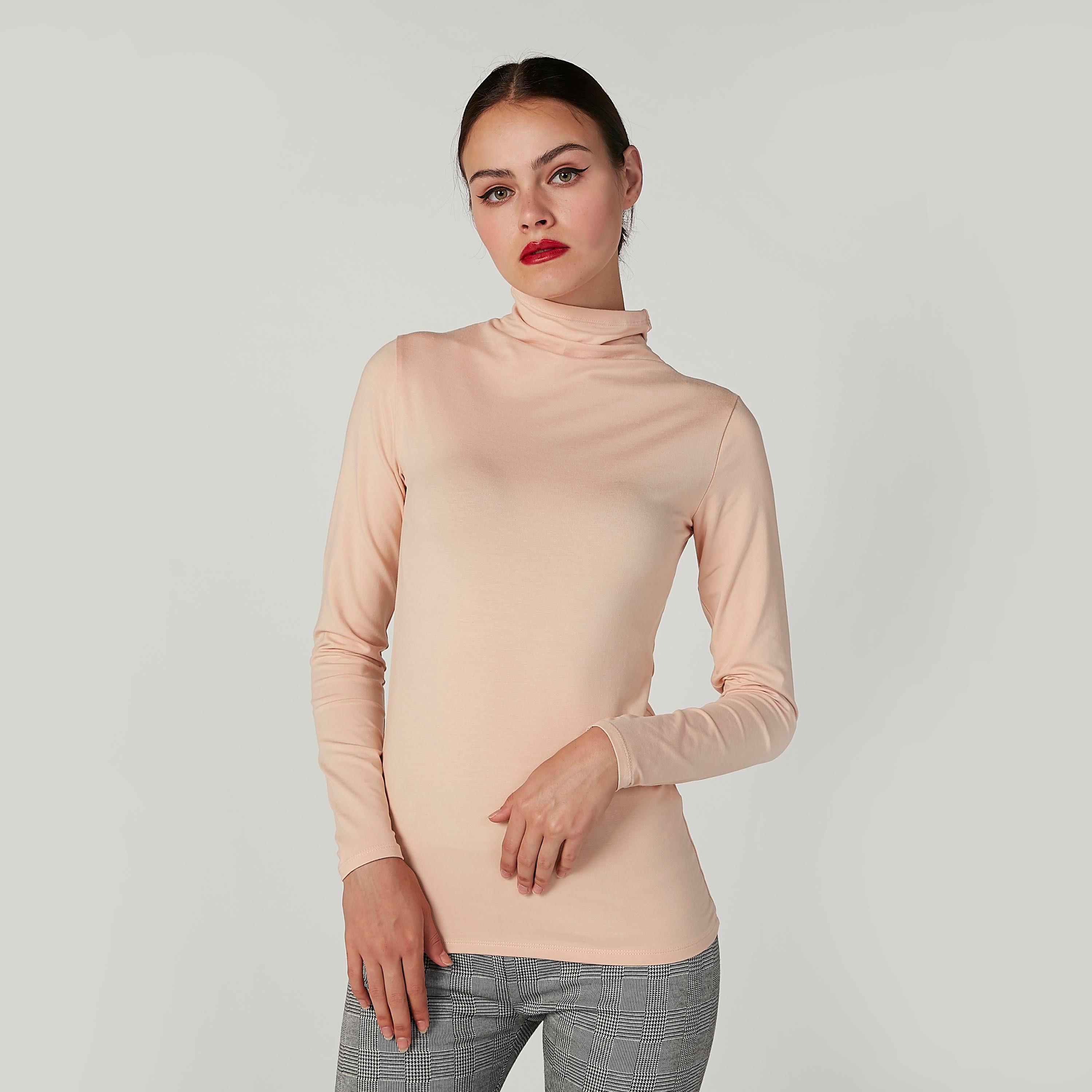 تيشيرت سادة بياقة عالية وأكمام طويلة-women-clothing-tshirts-image-3