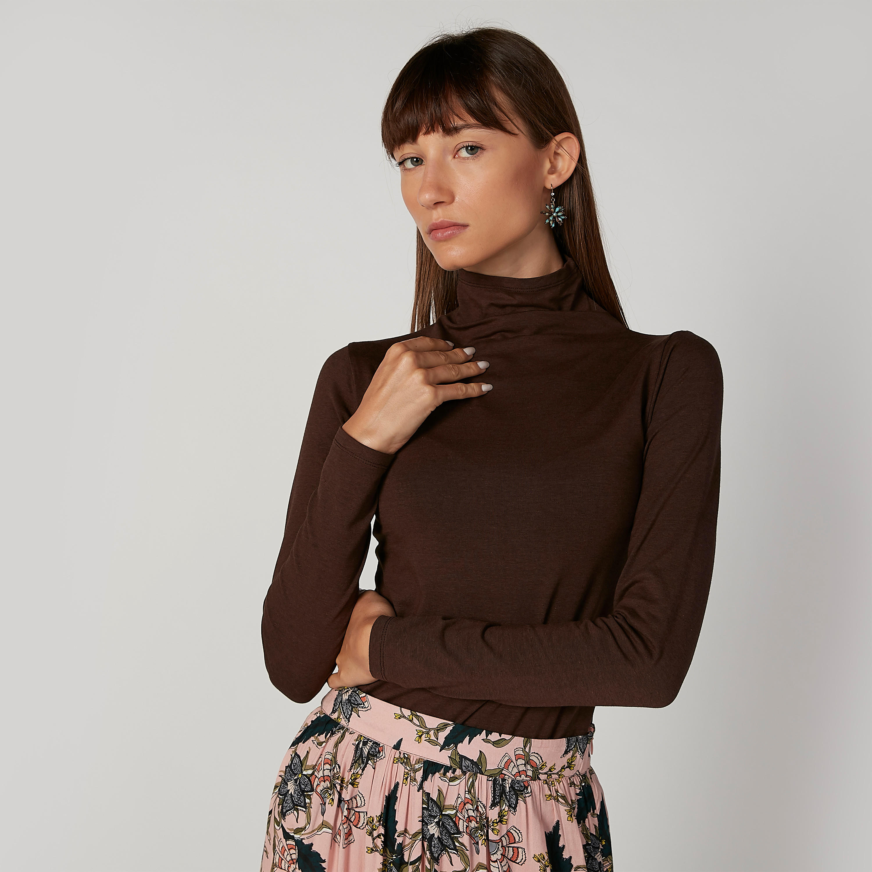 Plain Top with Turtle Neck and Long Sleeves-women-clothing-tshirts-image-1