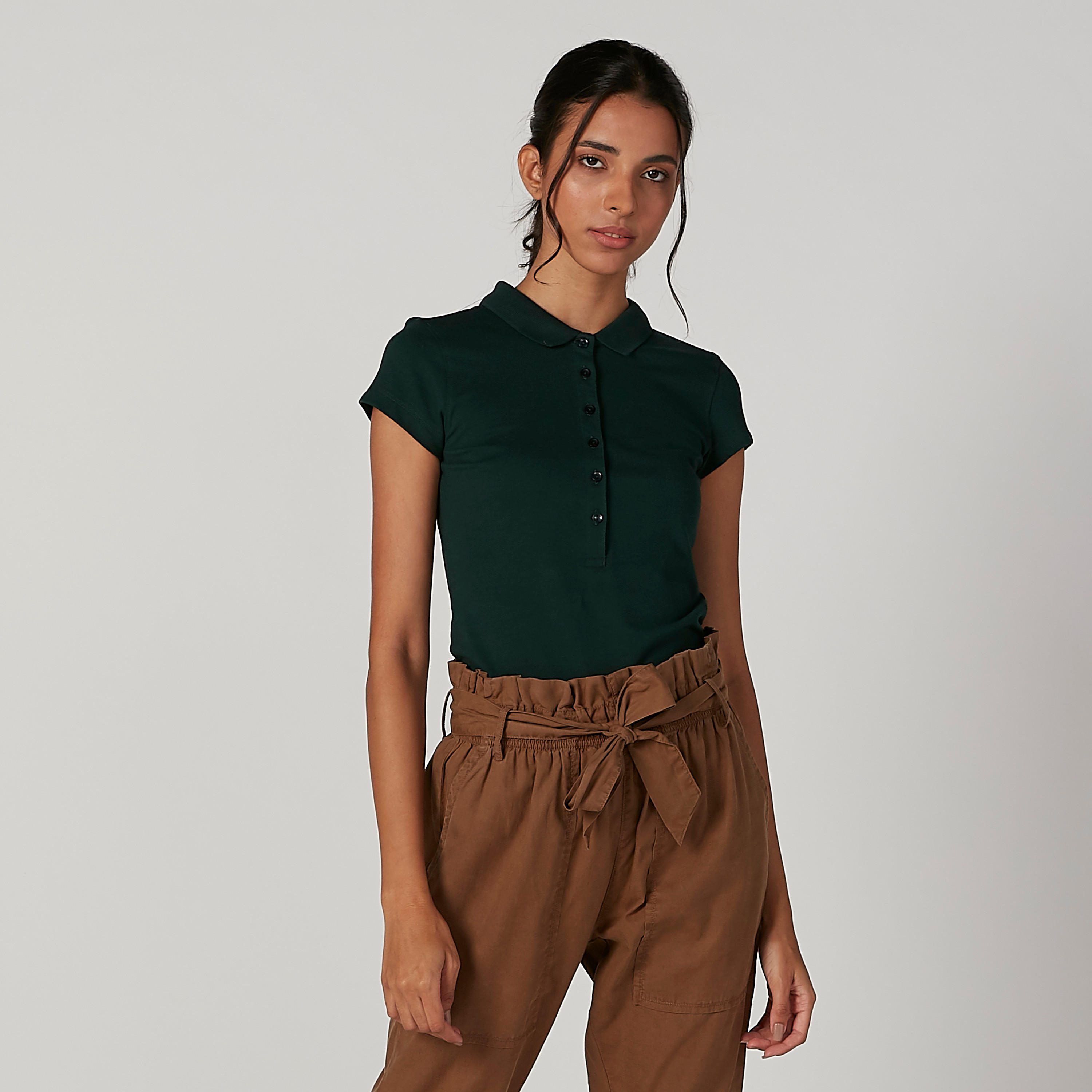 تيشيرت بولو سادة بأكمام كاب-women-clothing-tshirts-image-1