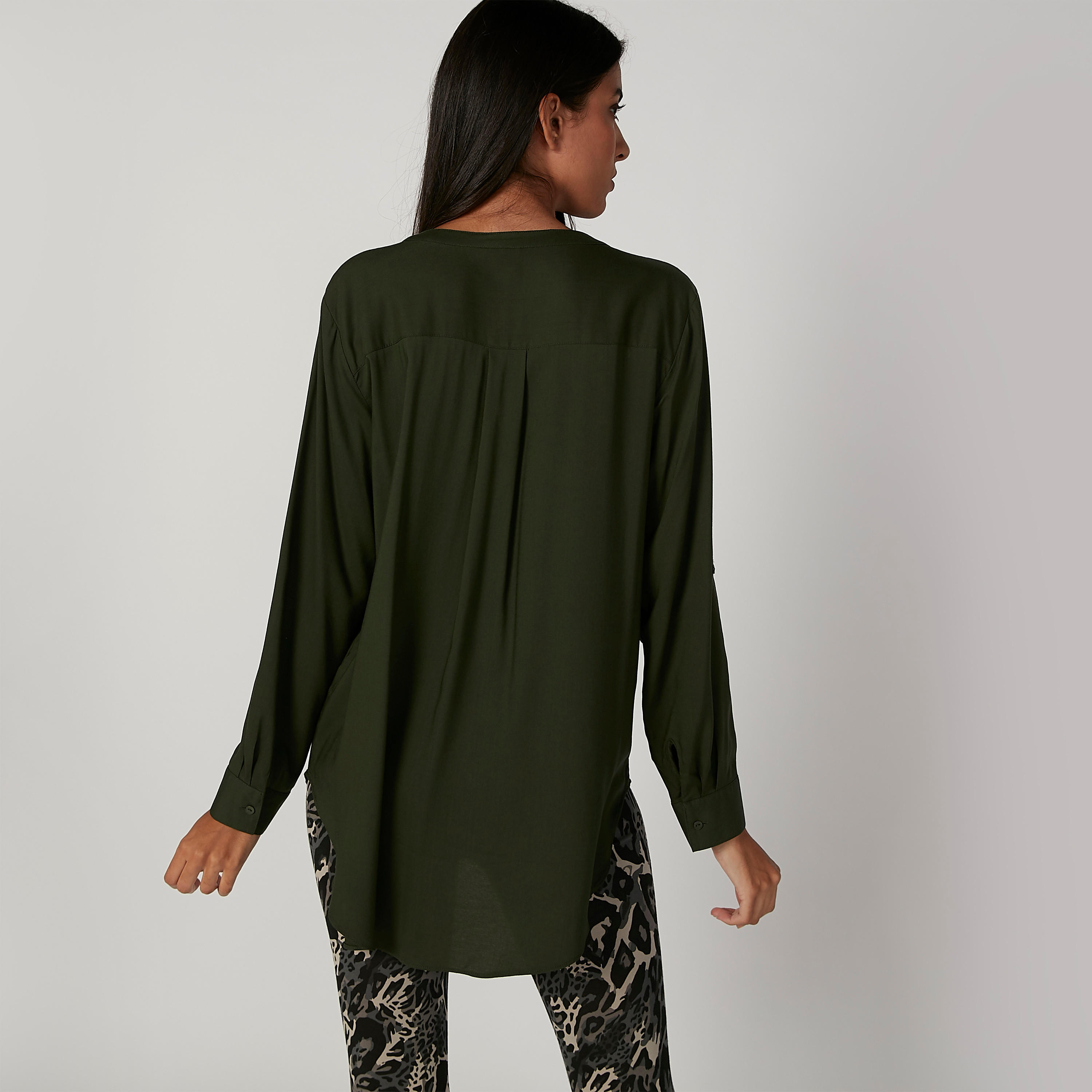 Plain Top with V-neck and Long Sleeves-women-clothing-shirtsandblouses-blouses-image-2