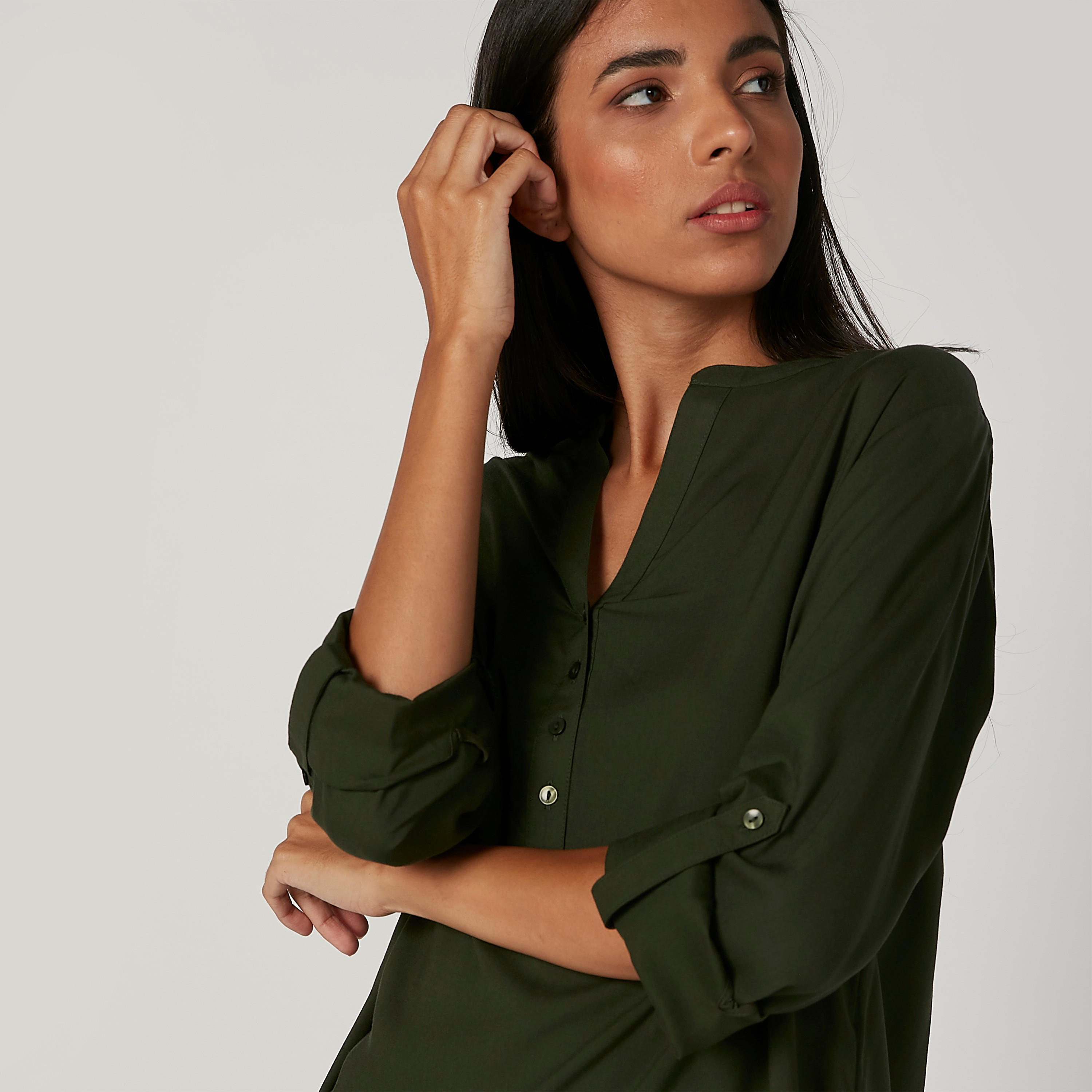 Plain Top with V-neck and Long Sleeves-women-clothing-shirtsandblouses-blouses-image-5