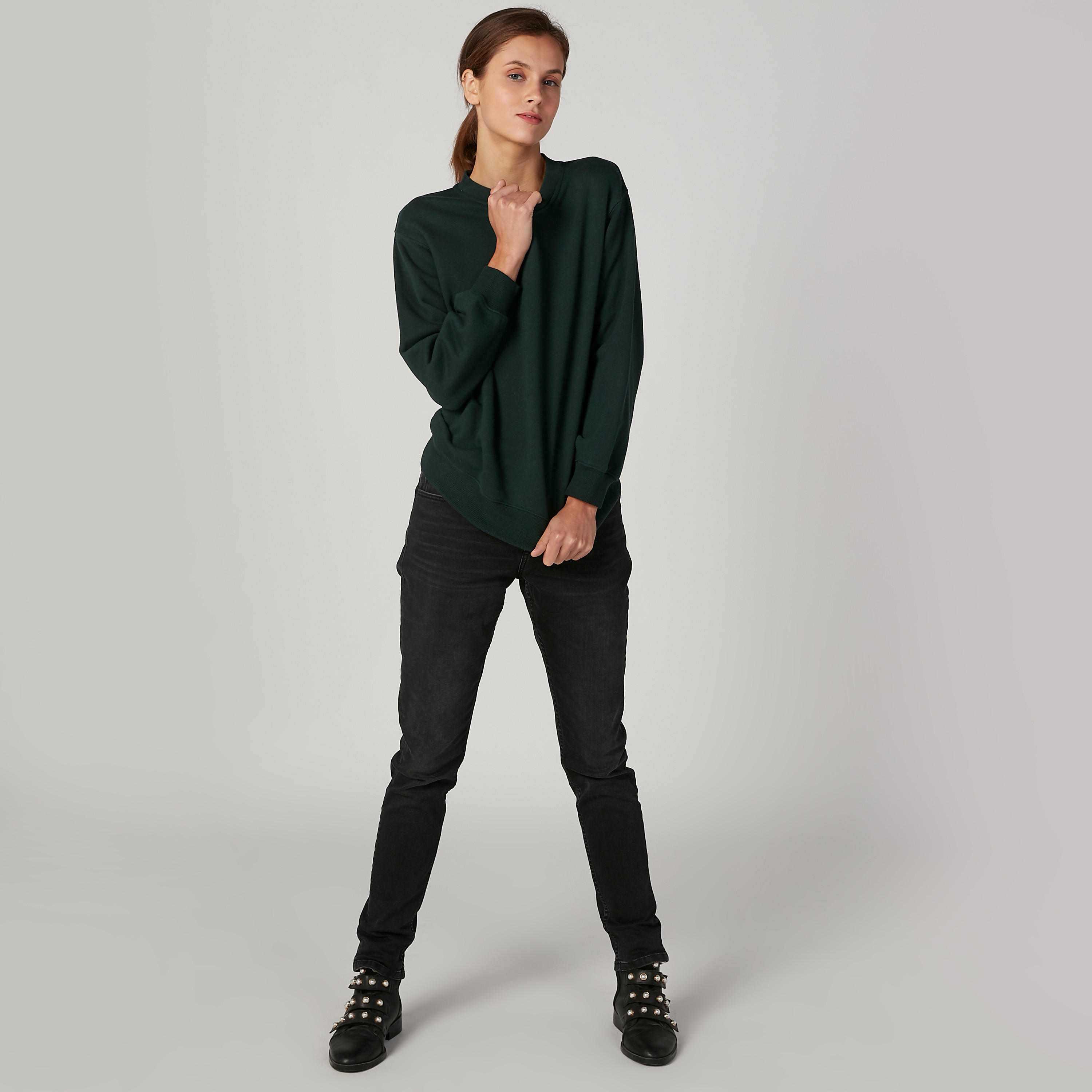 Textured Sweatshirt with Round Neck and Long Sleeves-women-winterwear-hoodiesandsweatshirts-sweatshirts-image-2
