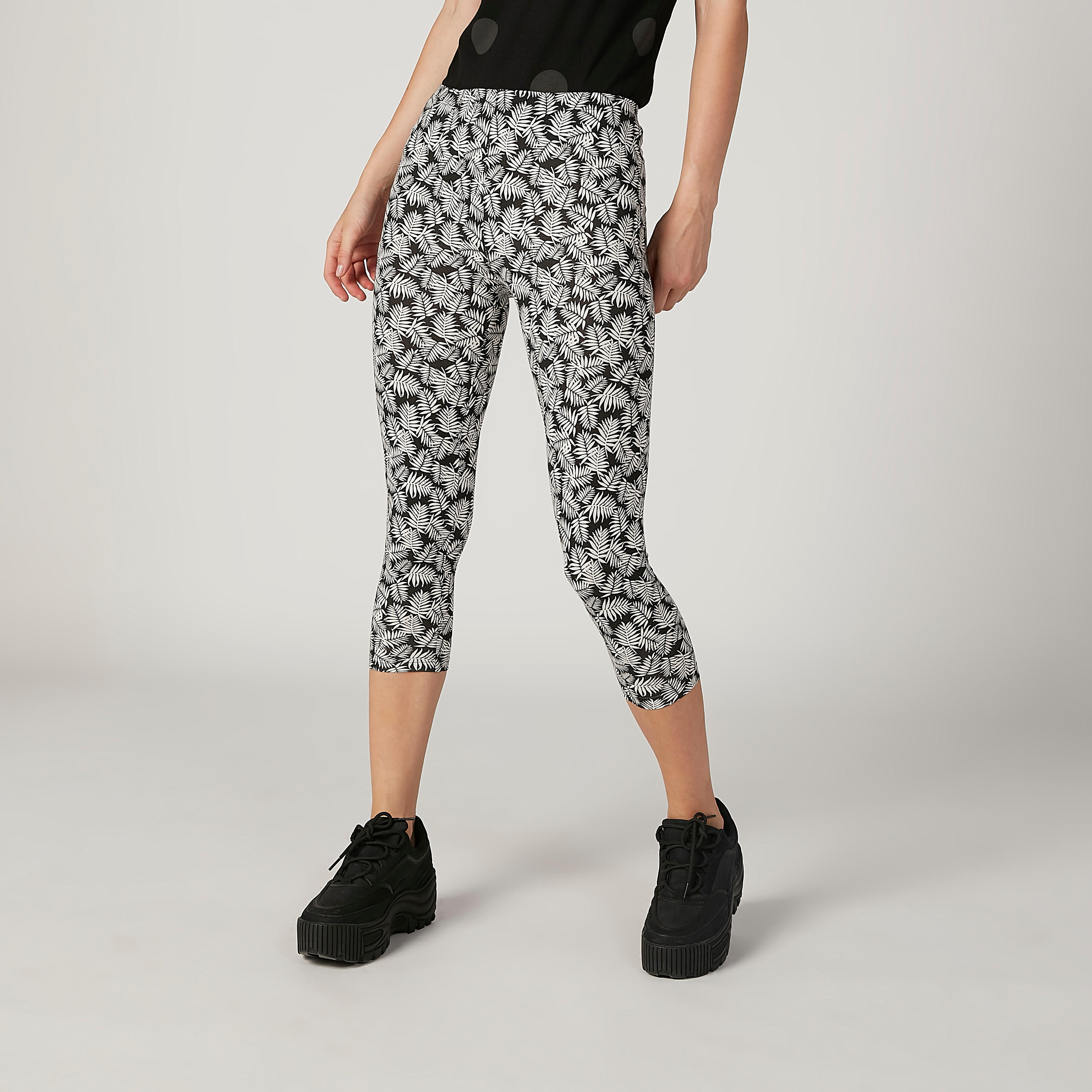 بنطلون ليقنز بطول 3/4 وخصر مطّاطي وطبعات-women-clothing-bottoms-leggings-image-1