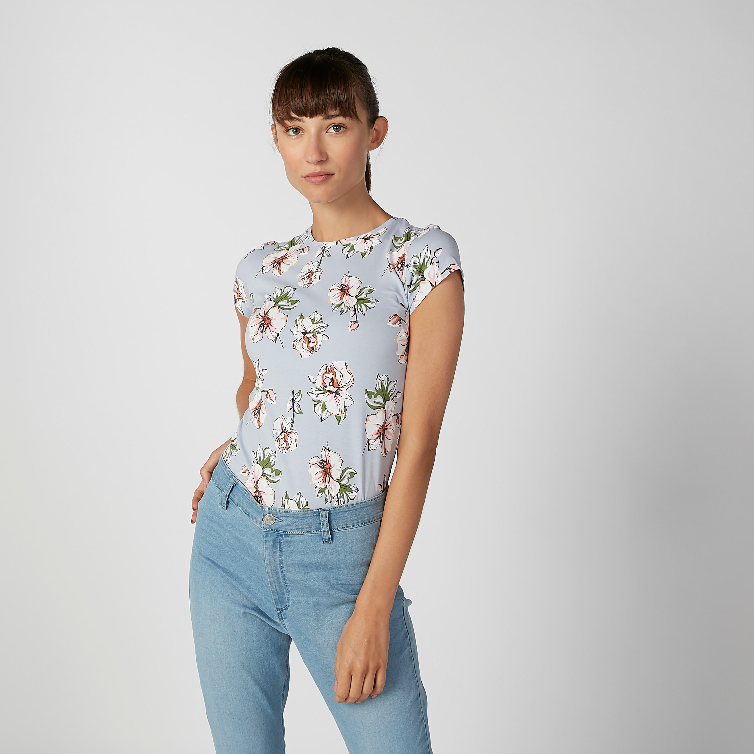 Floral Printed T-shirt with Round Neck and Short Sleeves-women-clothing-tshirts-image-1