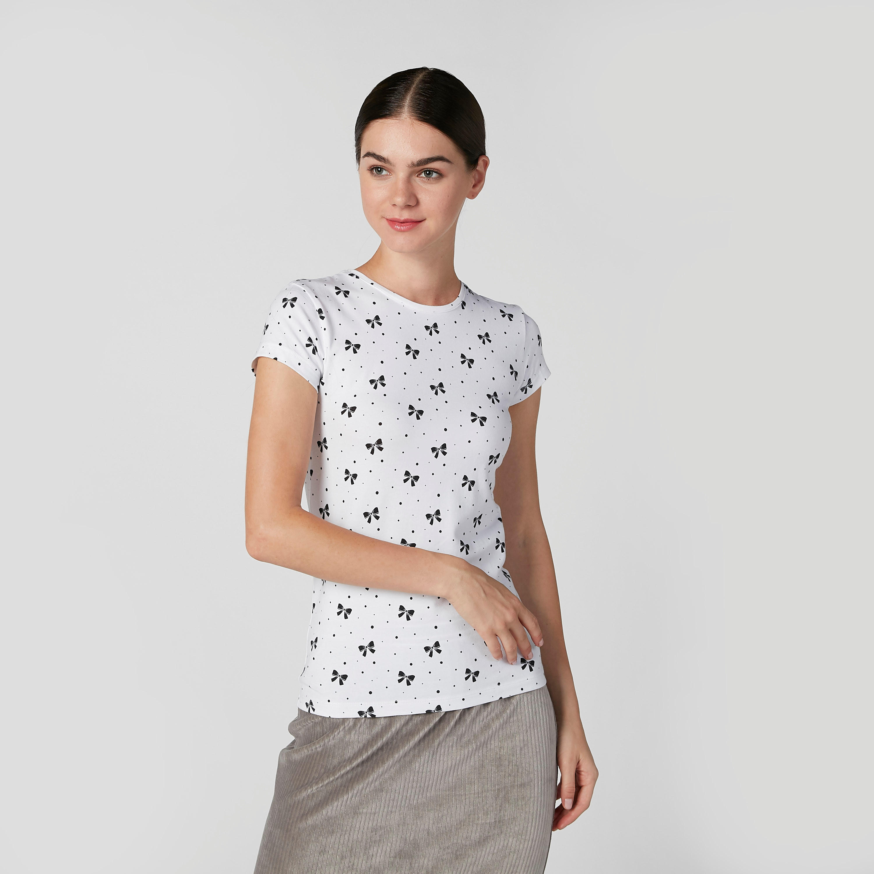 Printed T-shirt with Round Neck and Cap Sleeves-women-clothing-tshirts-image-1