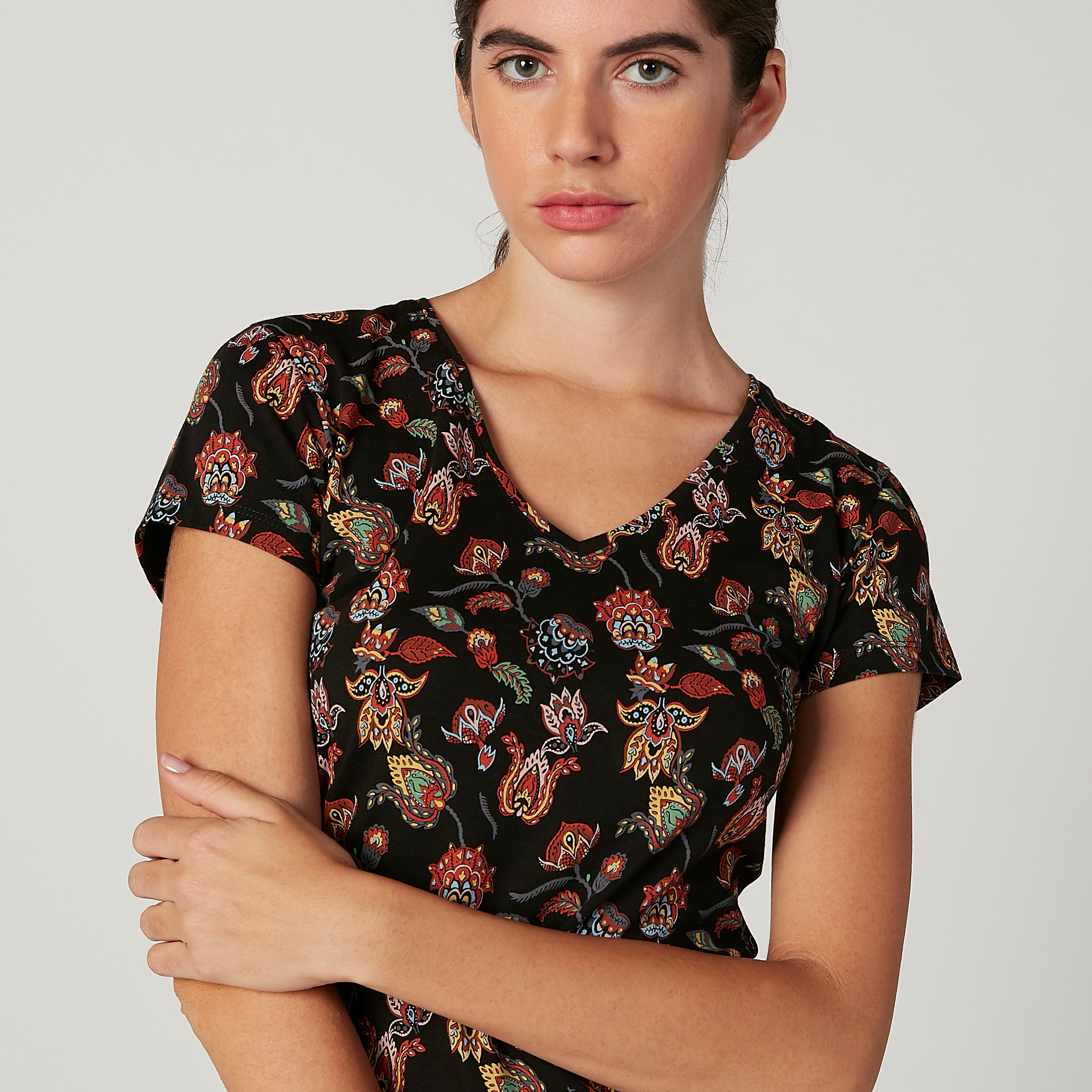 Printed T-shirt with V-neck and Short Sleeves-women-clothing-tshirts-image-3