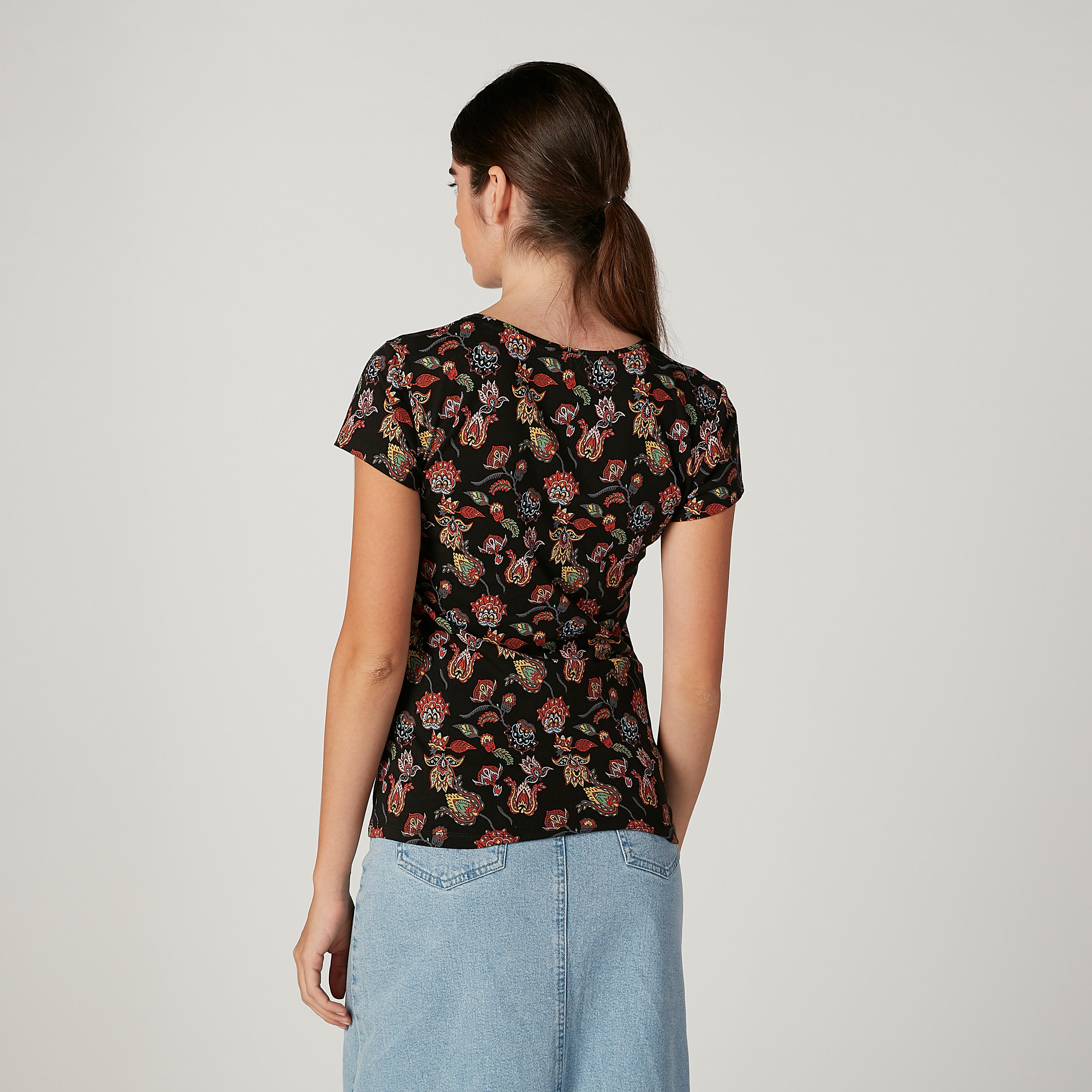 Printed T-shirt with V-neck and Short Sleeves-women-clothing-tshirts-image-4