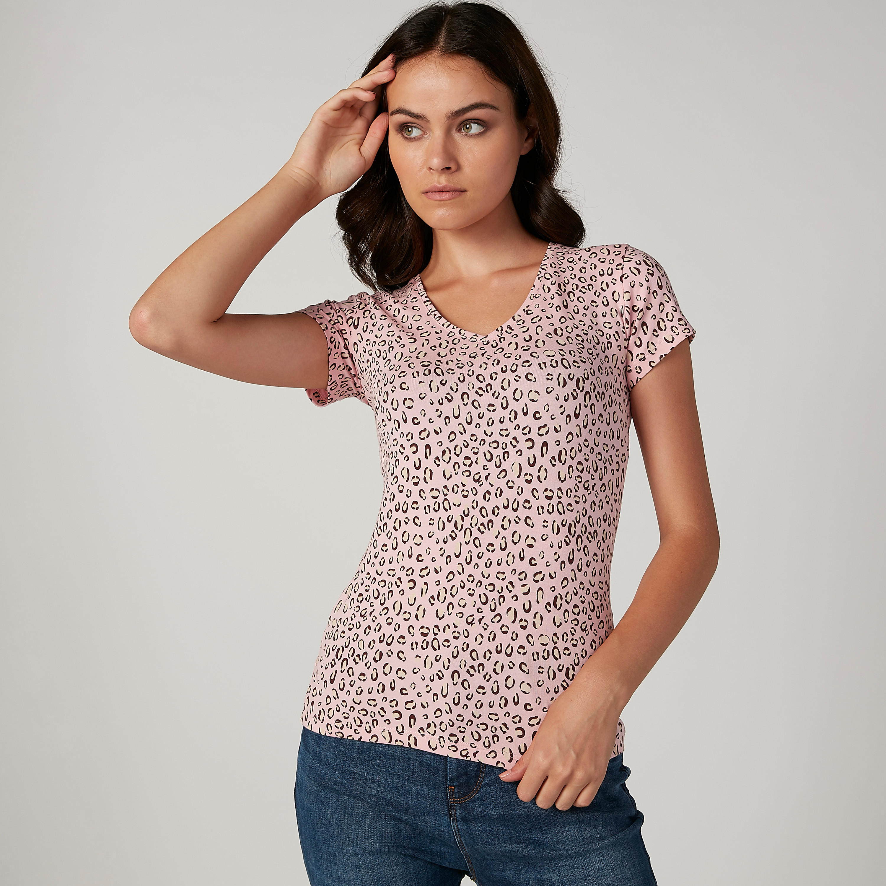 تيشيرت بياقة V وأكمام قصيرة وطبعات حيوانات-women-clothing-tshirts-image-1