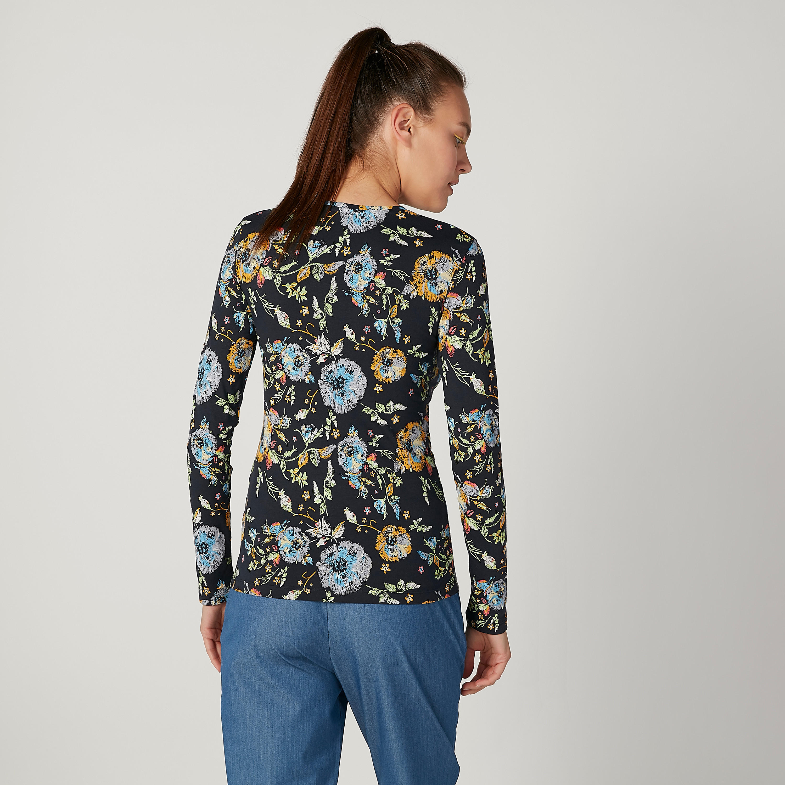 Floral Printed T-shirt with Round Neck and Long Sleeves-women-clothing-tshirts-image-3