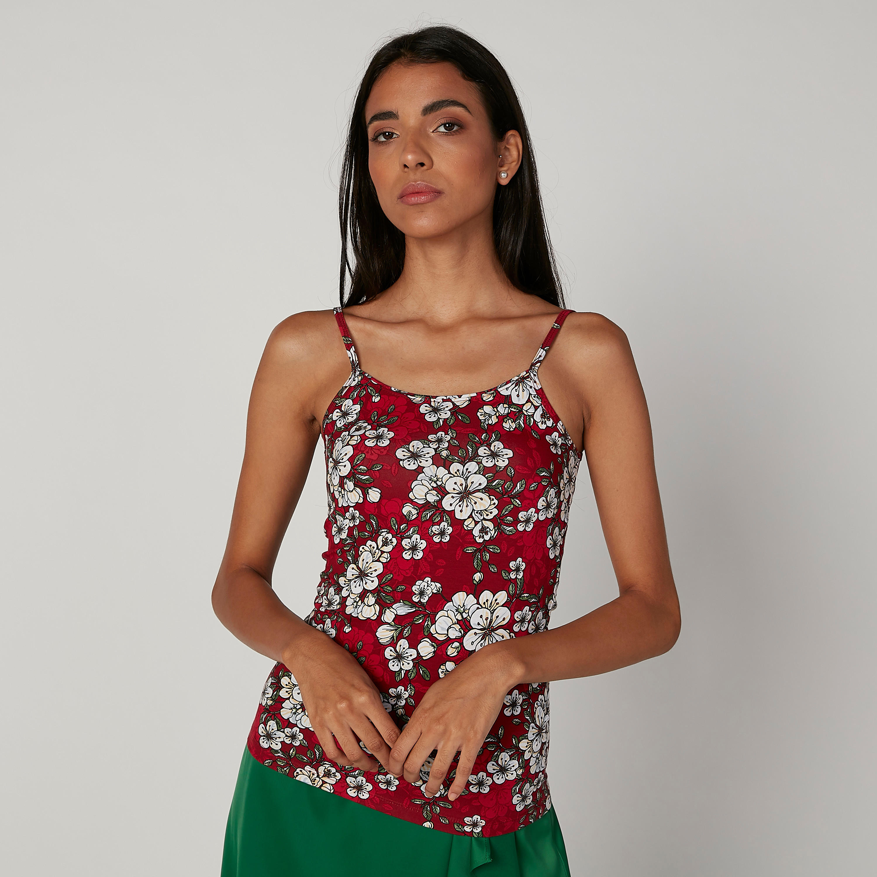 Floral Printed Camisole with Scoop Neck and Spaghetti Straps-women-clothing-shirtsandblouses-blouses-image-1