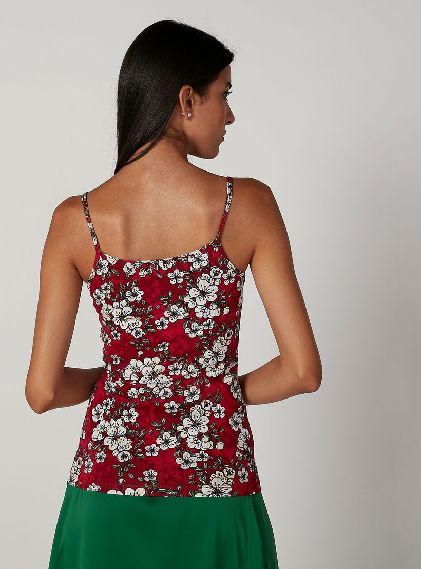 Floral Printed Camisole with Scoop Neck and Spaghetti Straps-women-clothing-shirtsandblouses-blouses-image-3