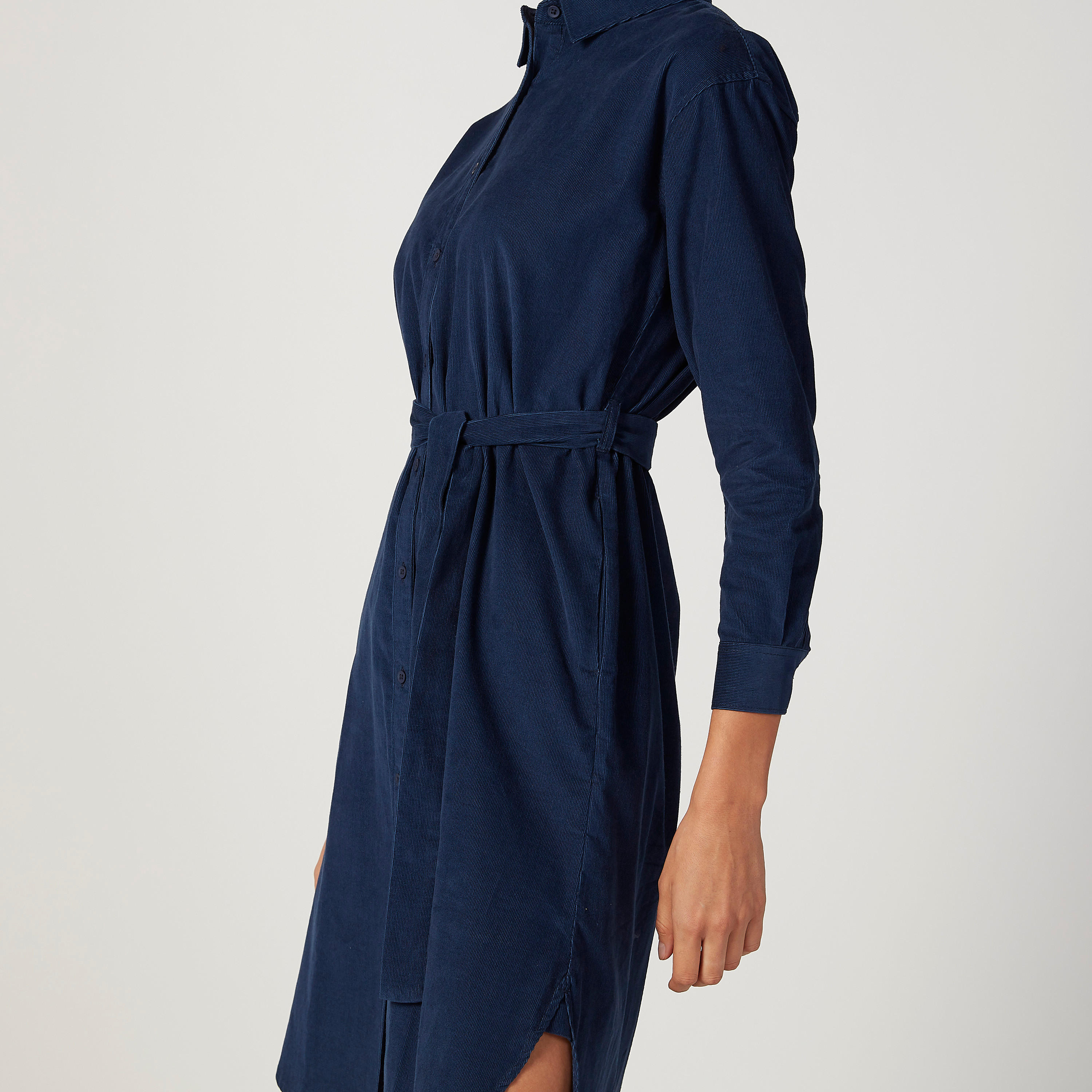 فستان قميص ميدي سادة بأكمام طويلة وجيوب-women-clothing-dresses-image-3