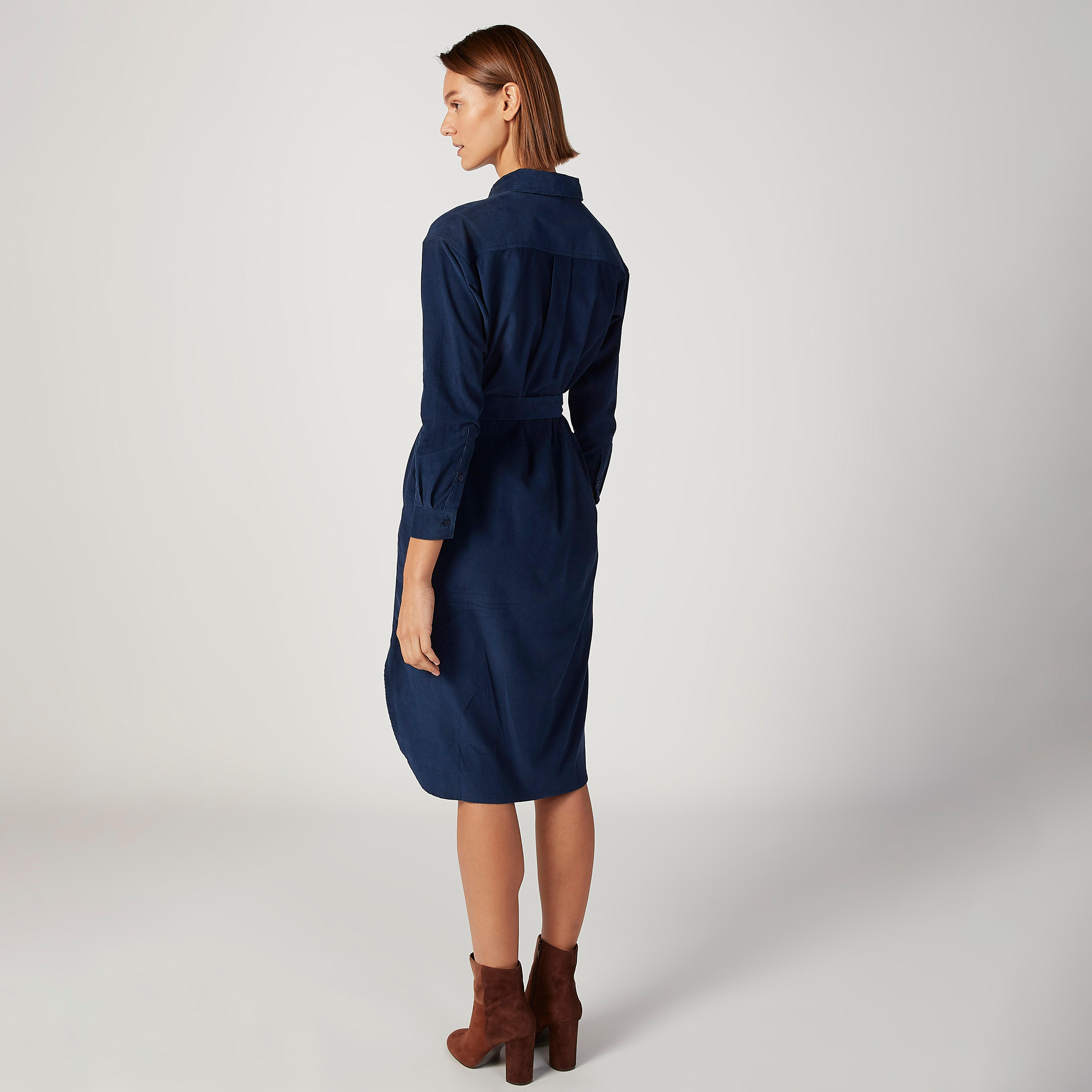 فستان قميص ميدي سادة بأكمام طويلة وجيوب-women-clothing-dresses-image-4
