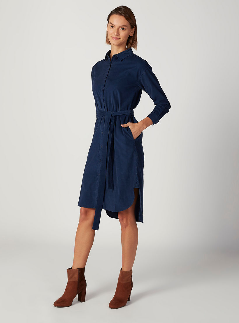 فستان قميص ميدي سادة بأكمام طويلة وجيوب-women-clothing-dresses-image-5