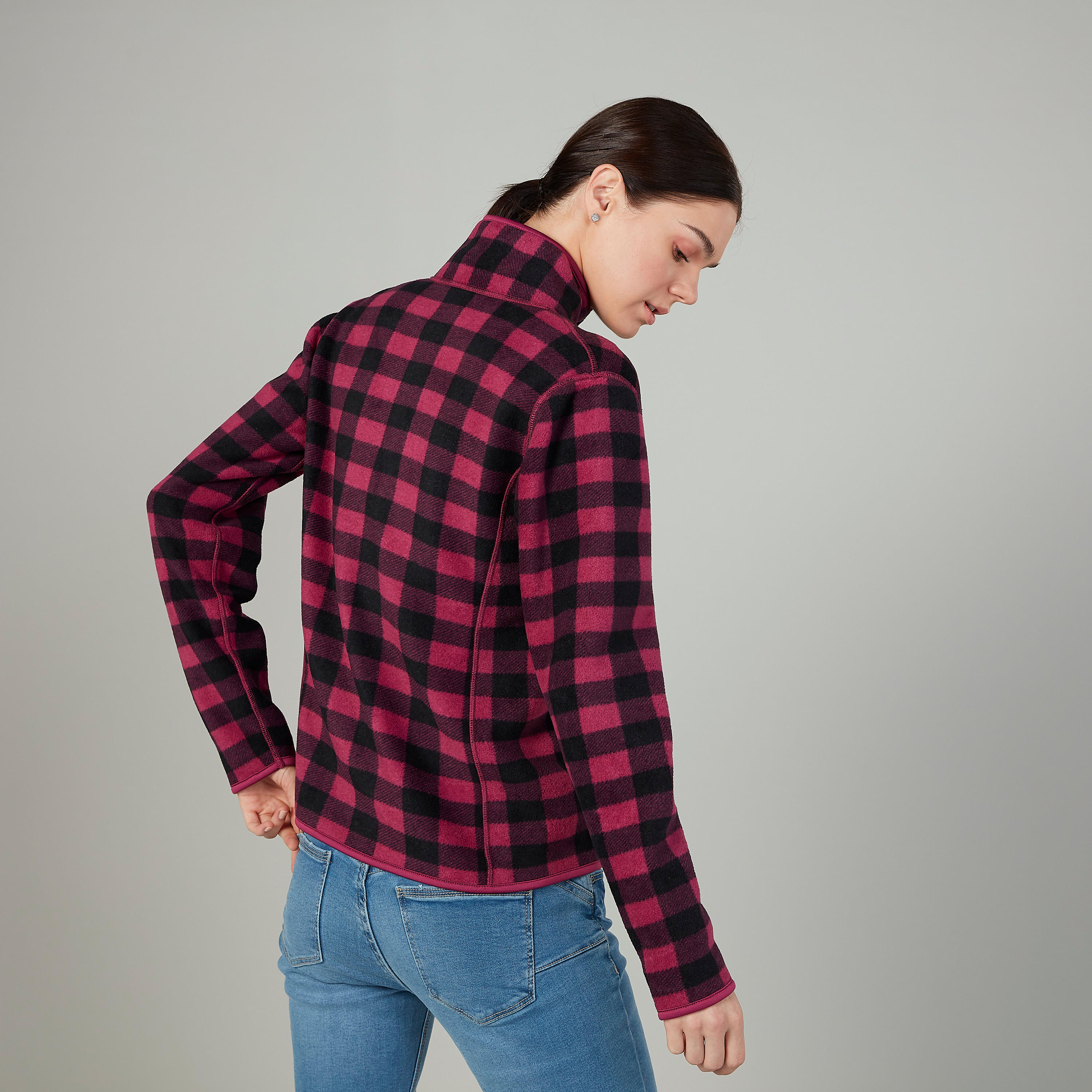 جاكيت كاروهات بأكمام طويلة وتفاصيل جيوب-women-winterwear-coatsandjackets-jackets-image-4
