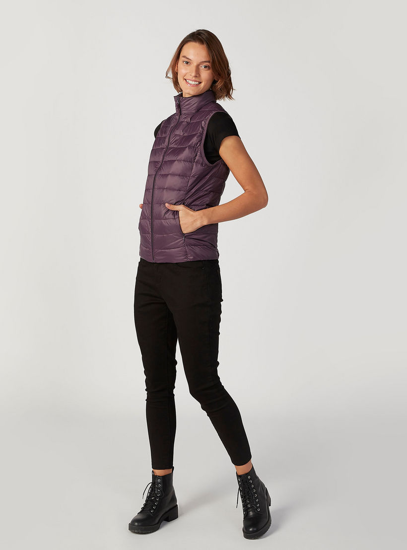 Plain Gilet Jacket with High Neck-women-winterwear-coatsandjackets-jackets-image-2