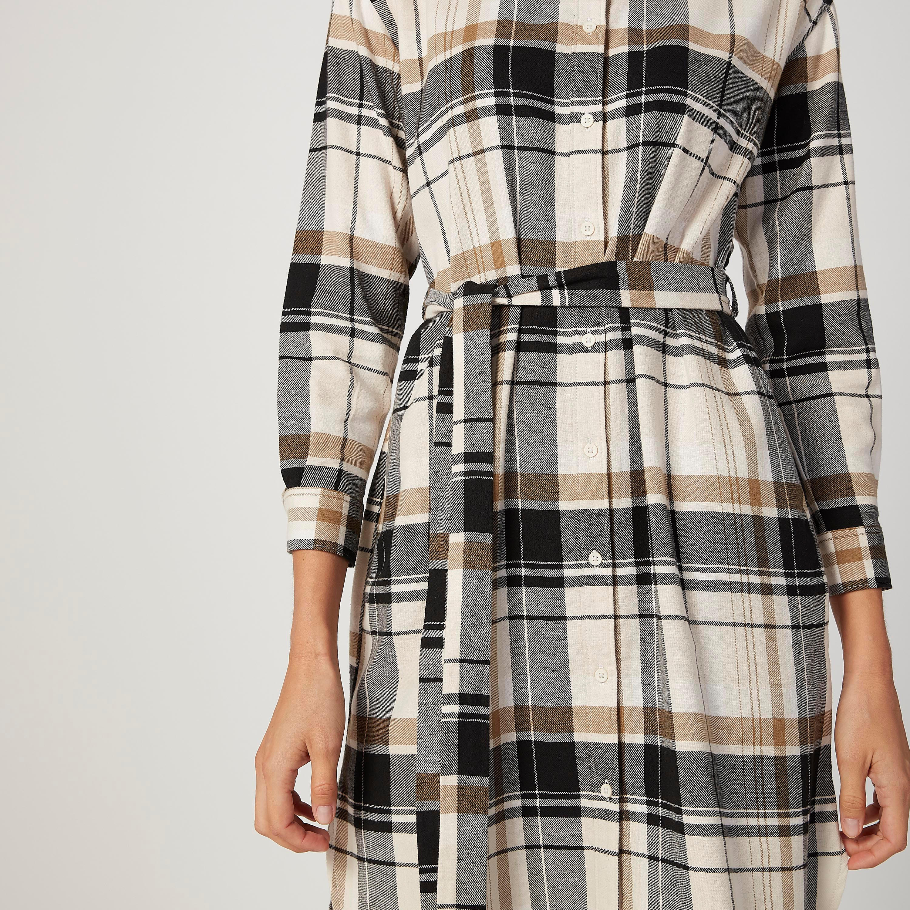 فستان قميص مستدام ميدي كاروهات بأربطة-women-clothing-dresses-image-3