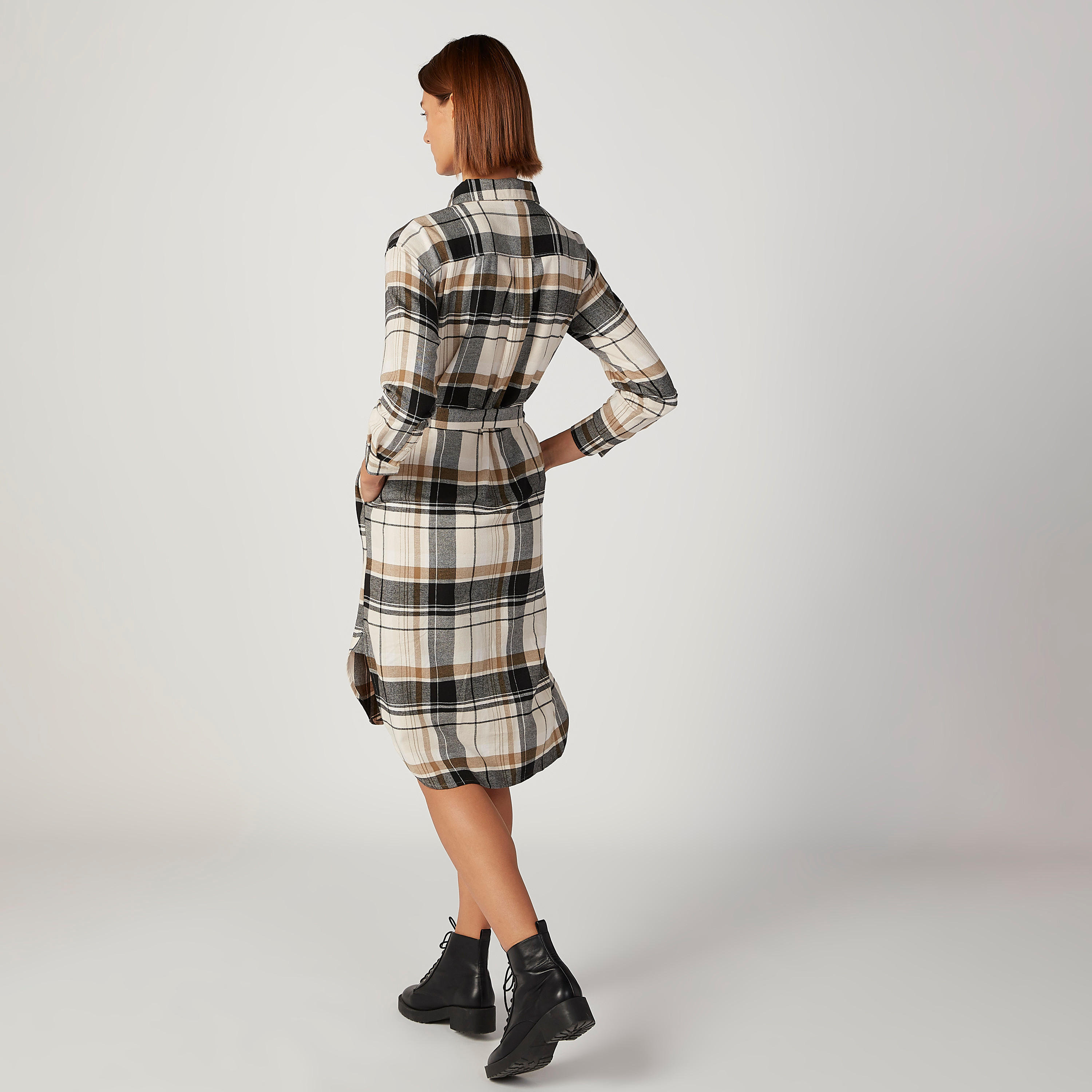 فستان قميص مستدام ميدي كاروهات بأربطة-women-clothing-dresses-image-4