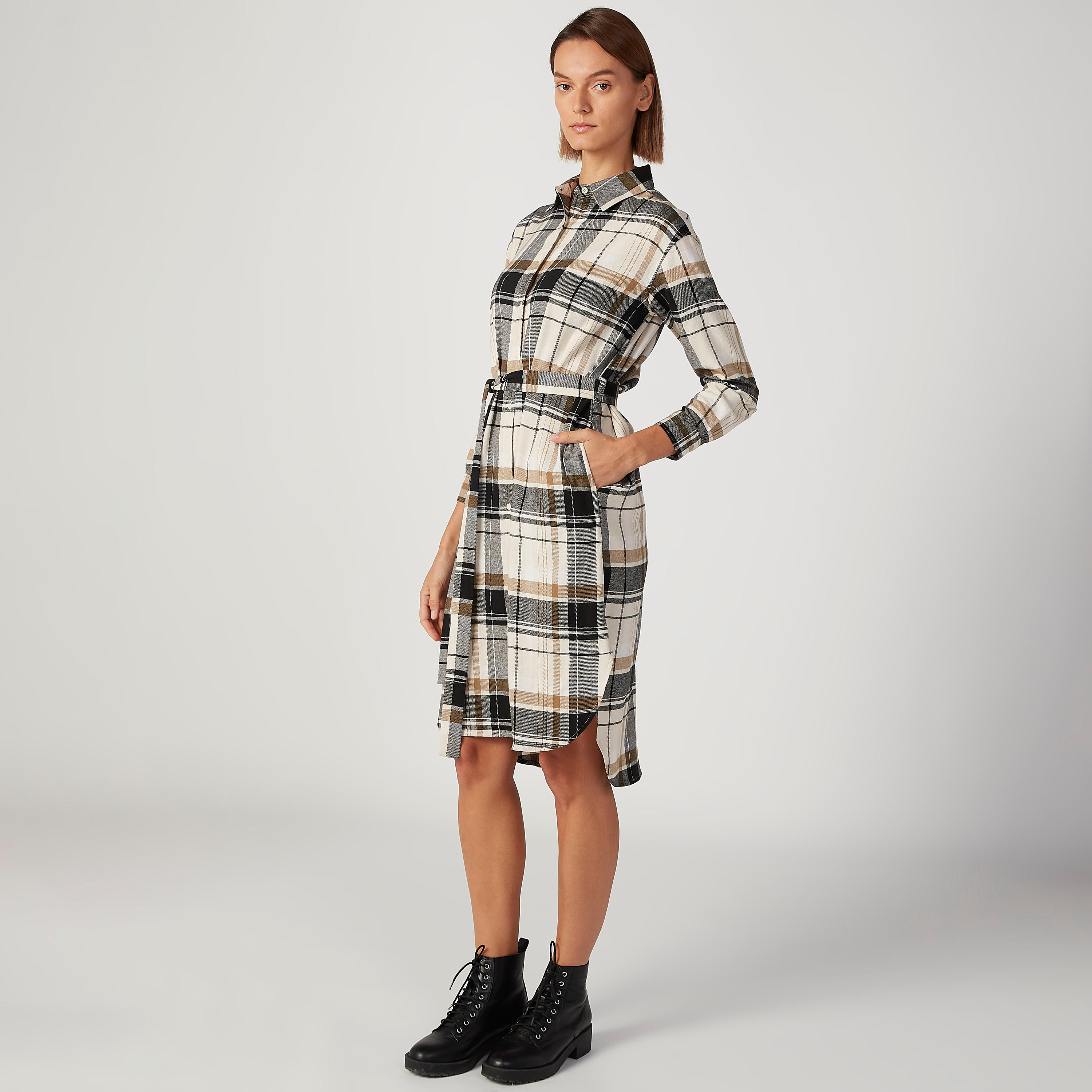 فستان قميص مستدام ميدي كاروهات بأربطة-women-clothing-dresses-image-5