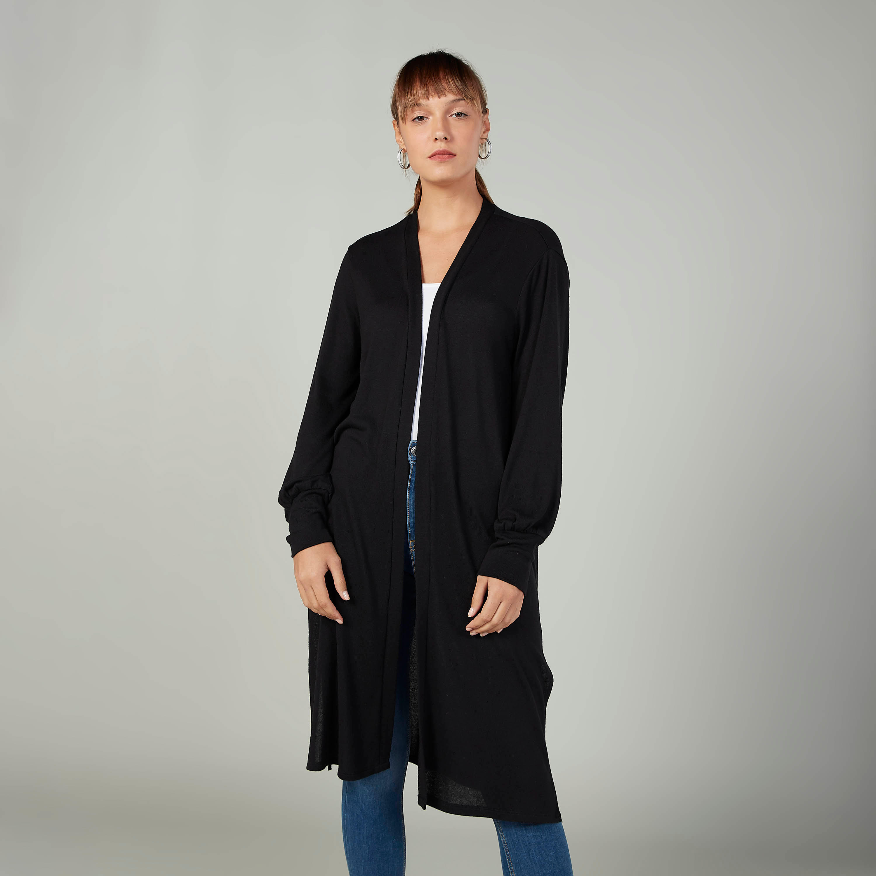 Plain Longline Cardigan with Long Sleeves and Side Slit-women-winterwear-cardigansandjumpers-cardigans-image-1