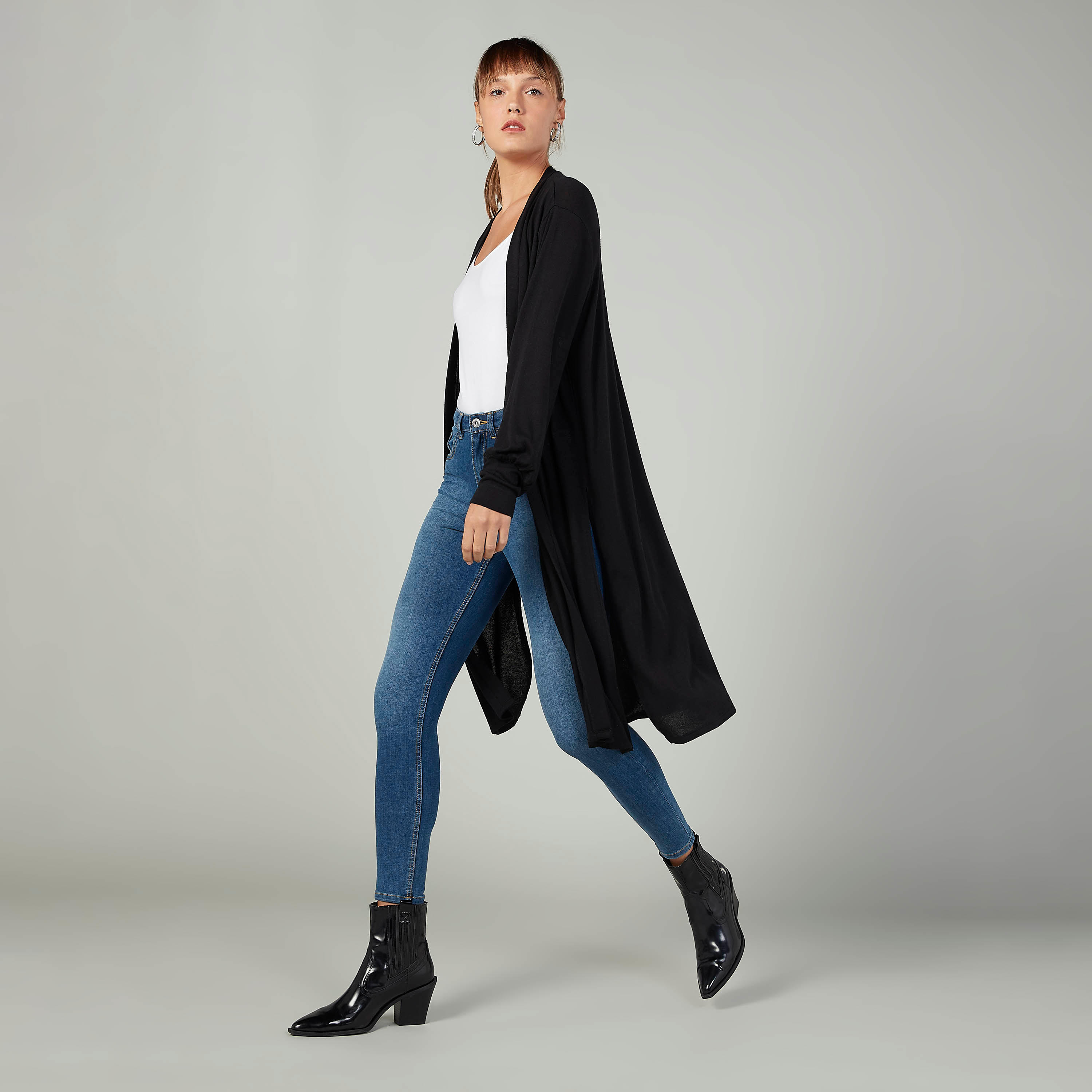 Plain Longline Cardigan with Long Sleeves and Side Slit-women-winterwear-cardigansandjumpers-cardigans-image-2