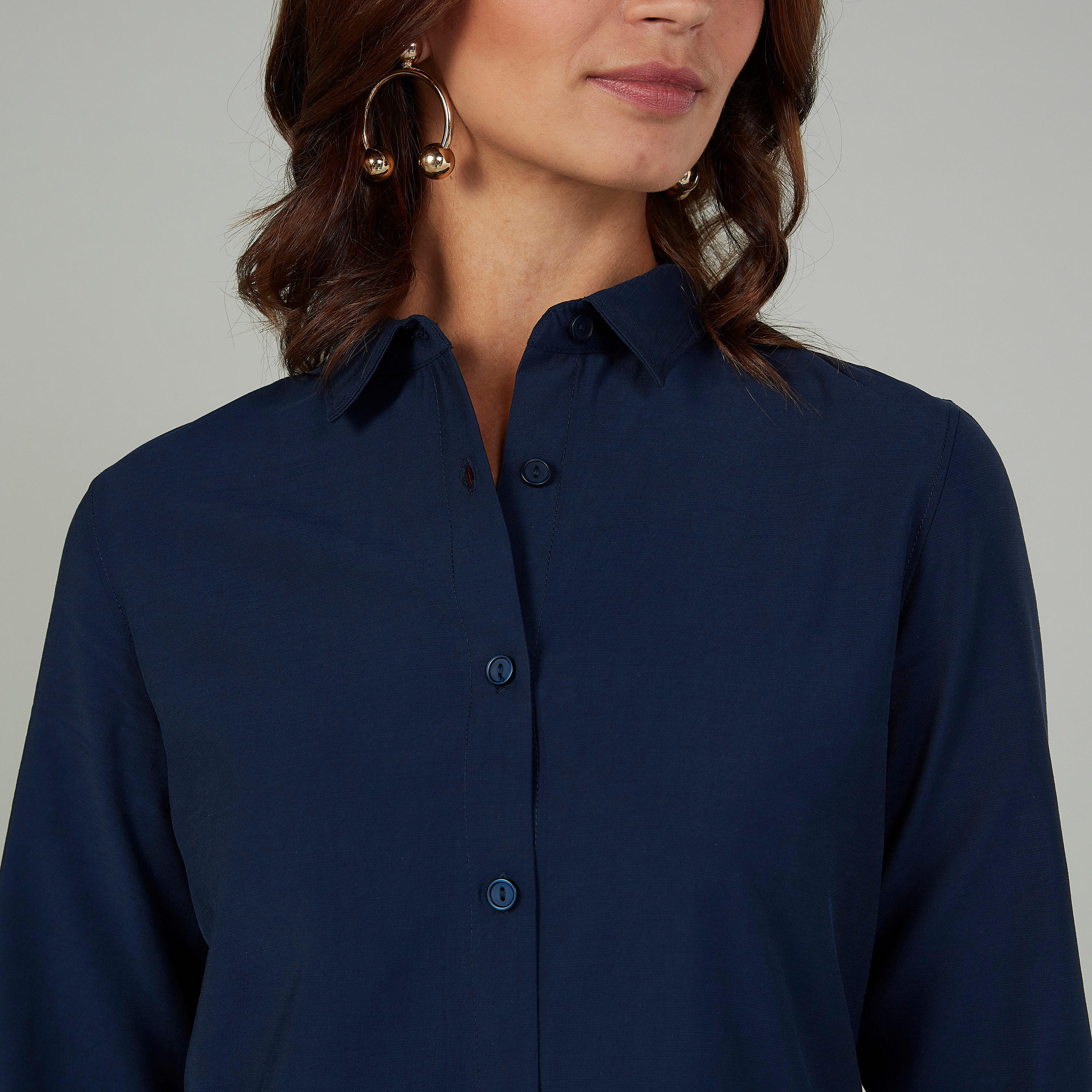 فستان قميص طويل سادة وأكمام 3/4-women-clothing-shirtsandblouses-shirts-image-3