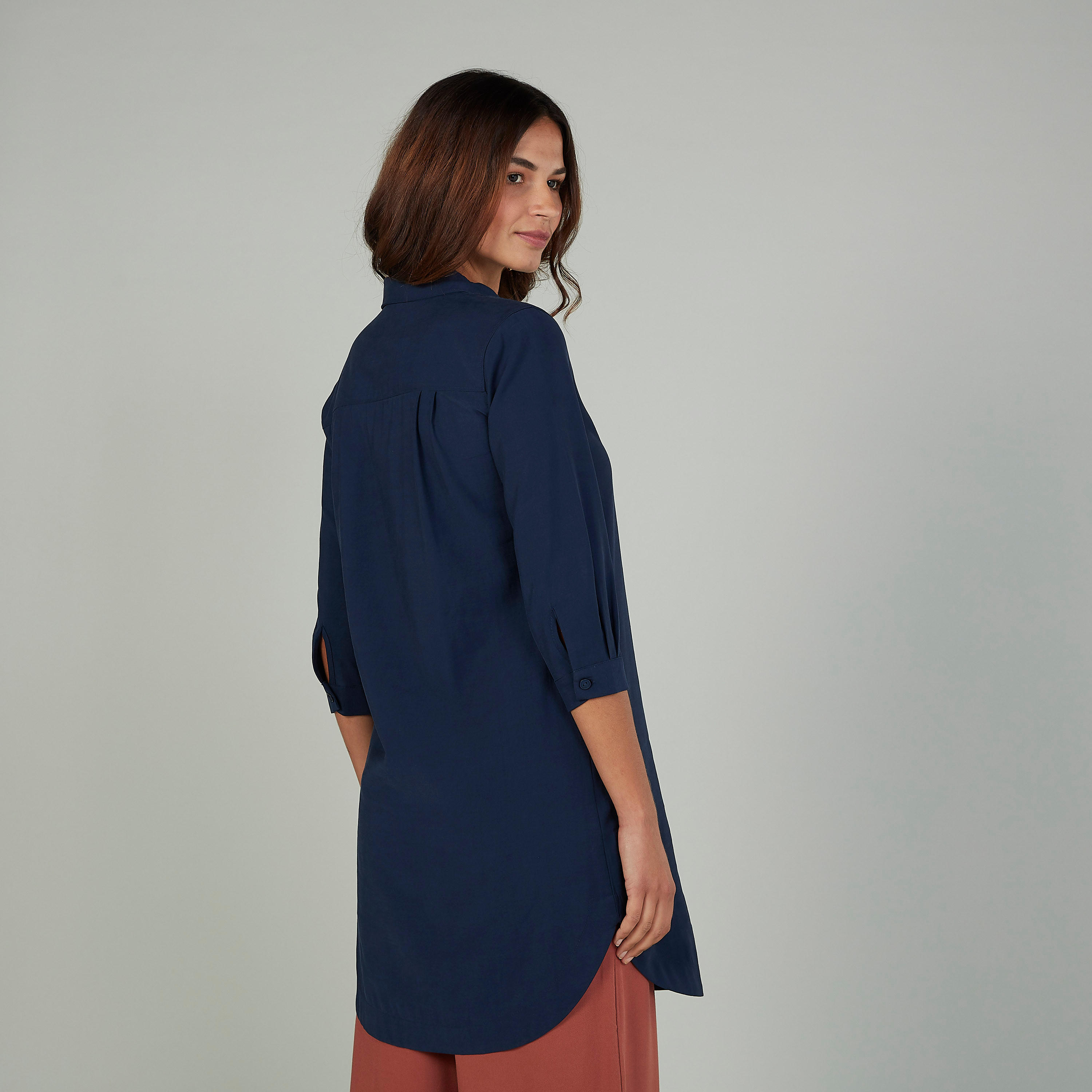 فستان قميص طويل سادة وأكمام 3/4-women-clothing-shirtsandblouses-shirts-image-4