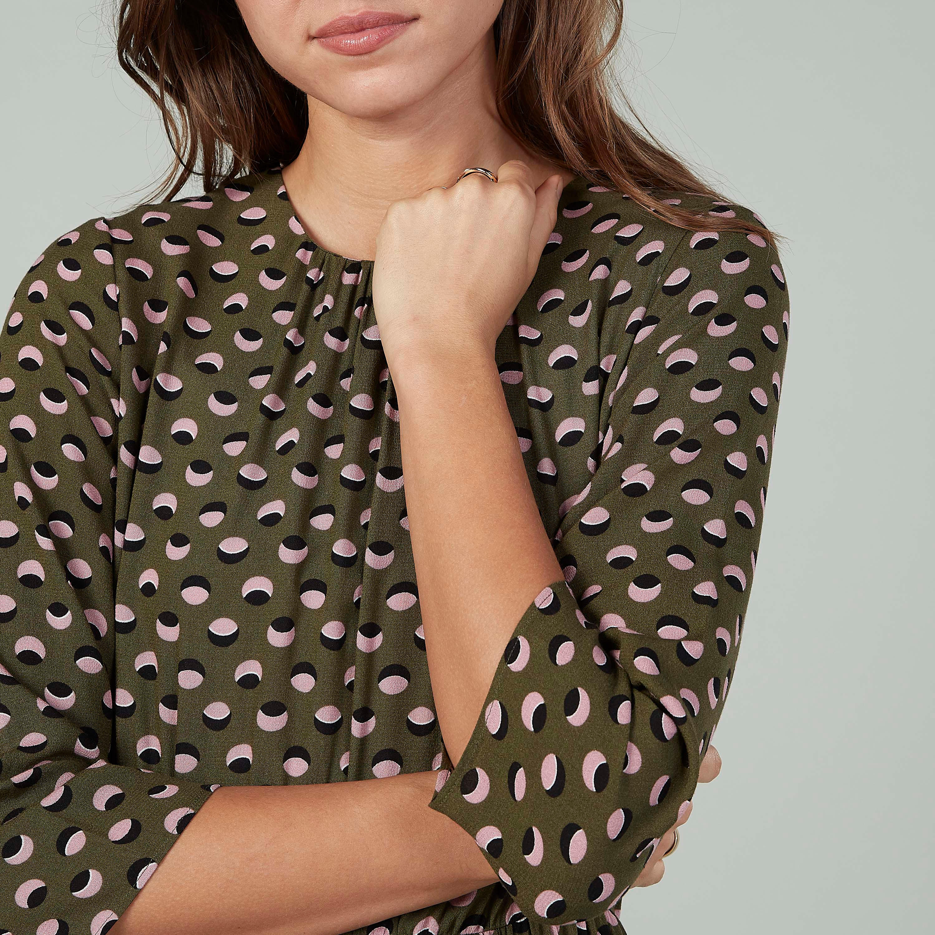 فستان مستدام إيه لاين بطبعات وياقة مستديرة وأكمام 3/4-women-clothing-dresses-image-3