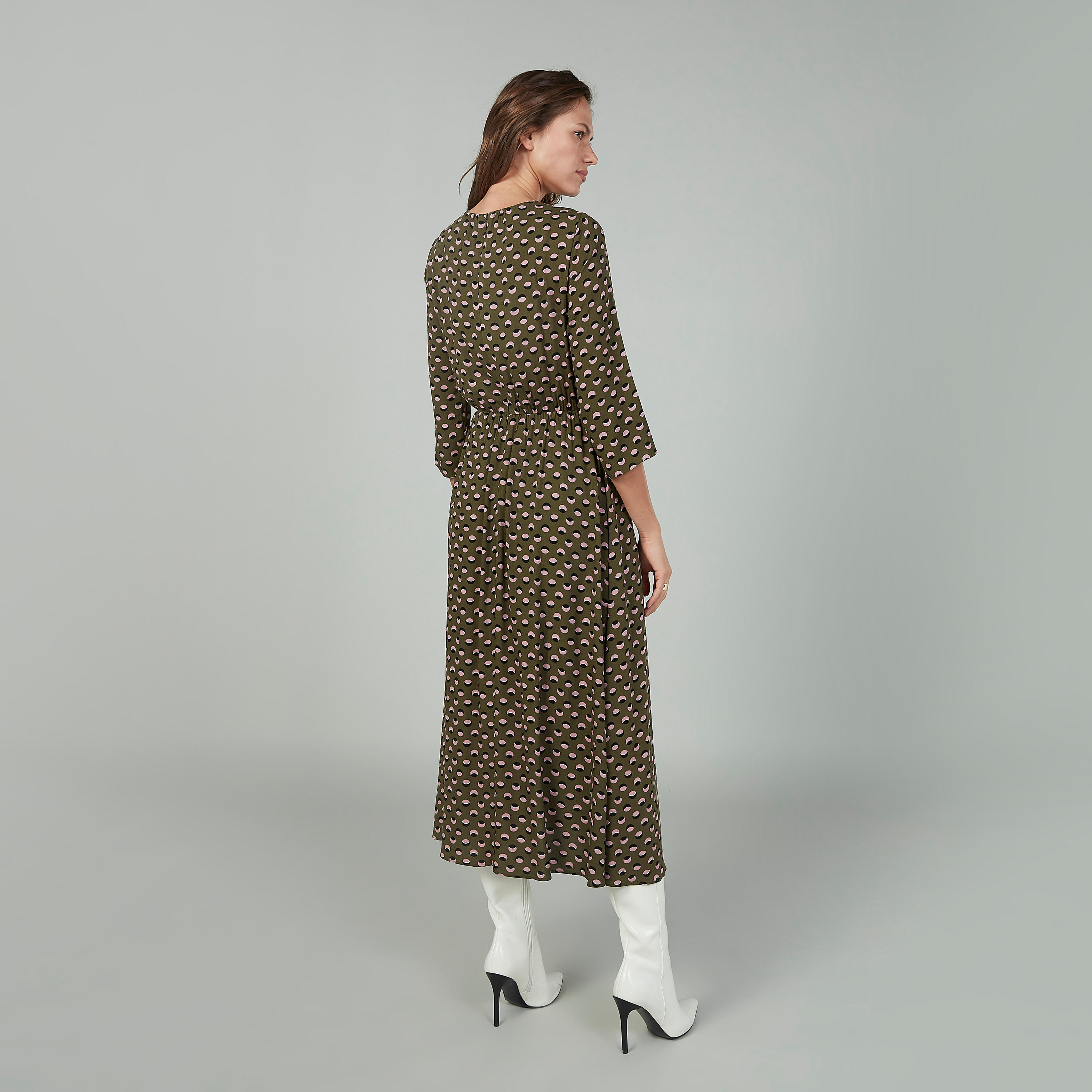 فستان مستدام إيه لاين بطبعات وياقة مستديرة وأكمام 3/4-women-clothing-dresses-image-4
