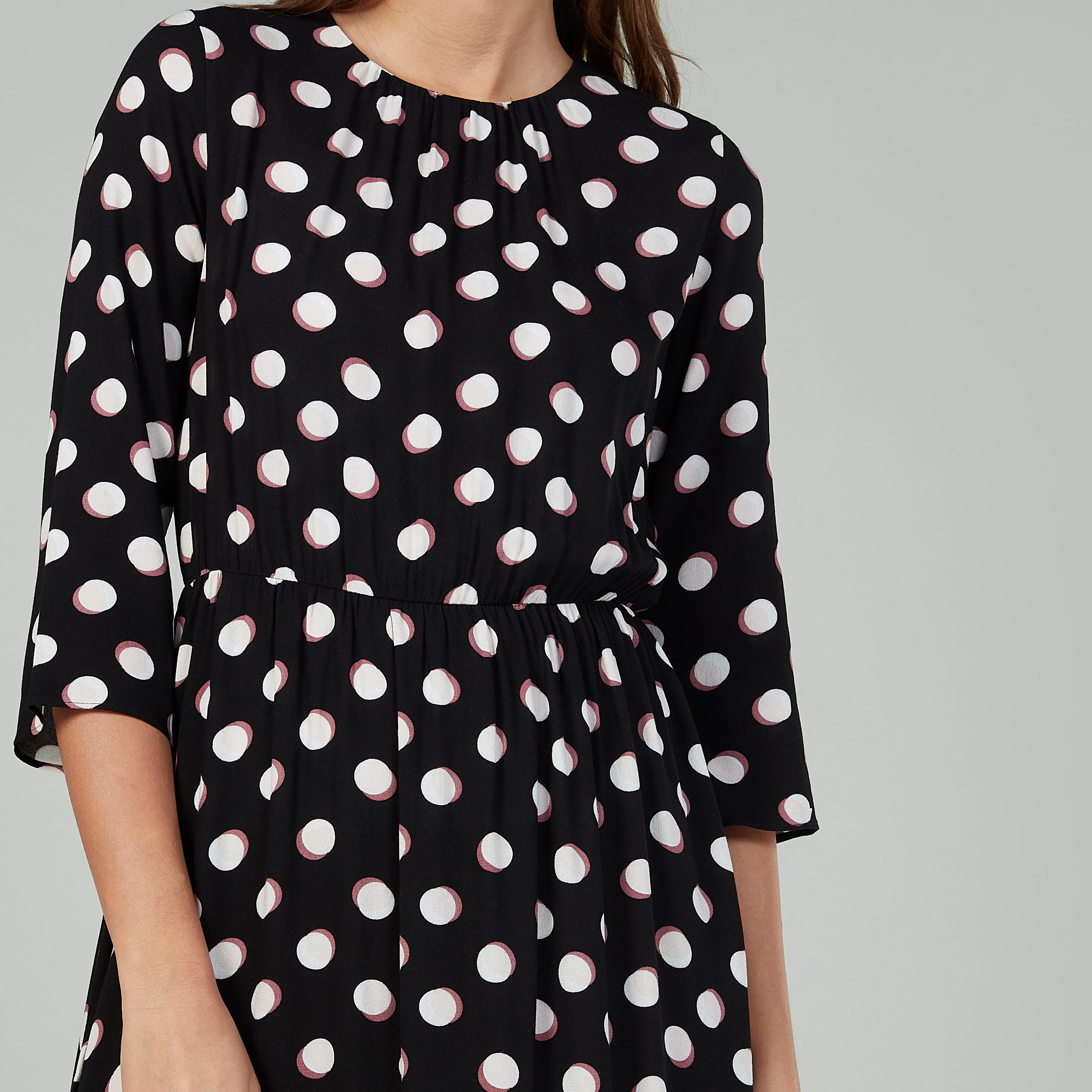 فستان مستدام إيه لاين بطبعات وياقة مستديرة وأكمام 3/4-women-clothing-dresses-image-3