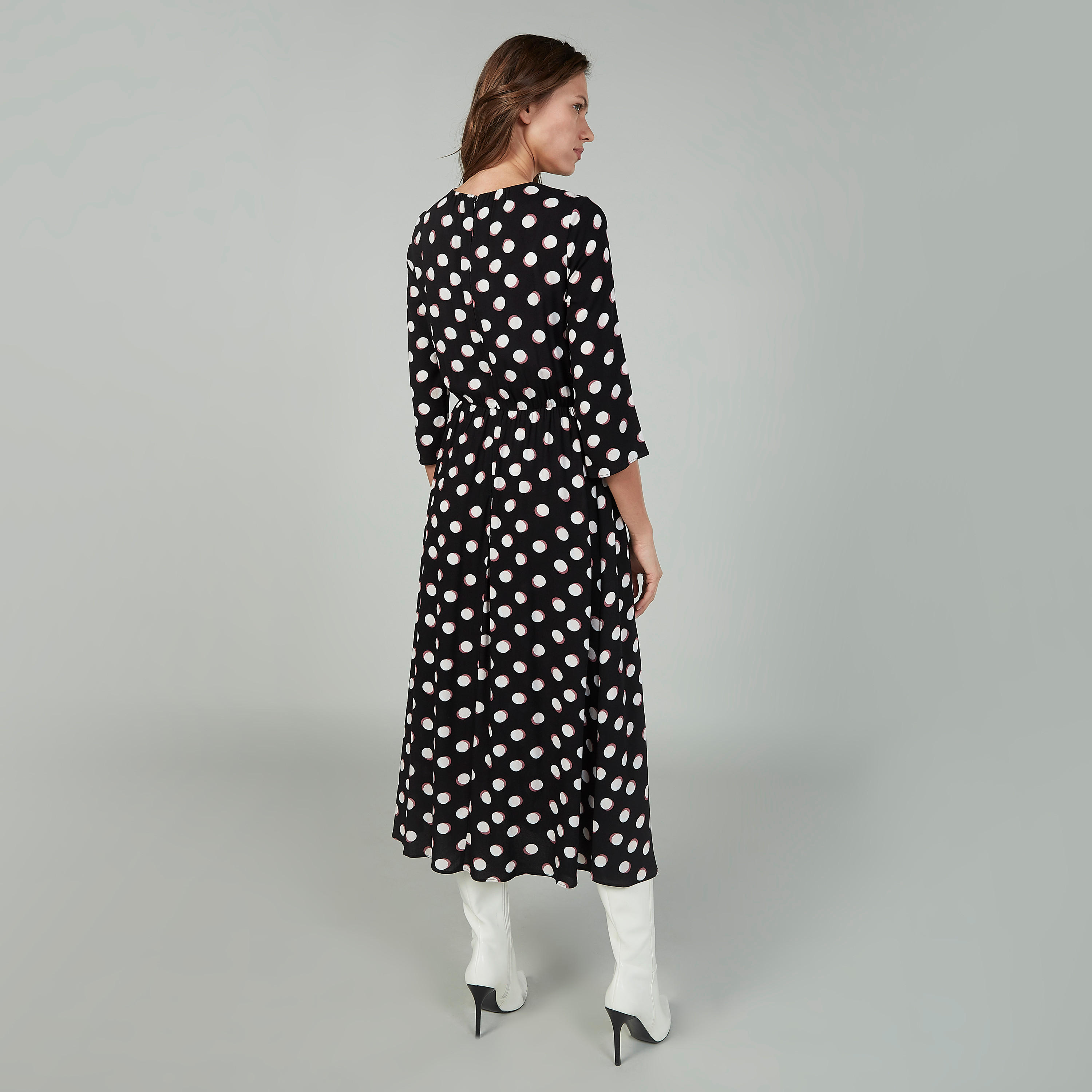 فستان مستدام إيه لاين بطبعات وياقة مستديرة وأكمام 3/4-women-clothing-dresses-image-4