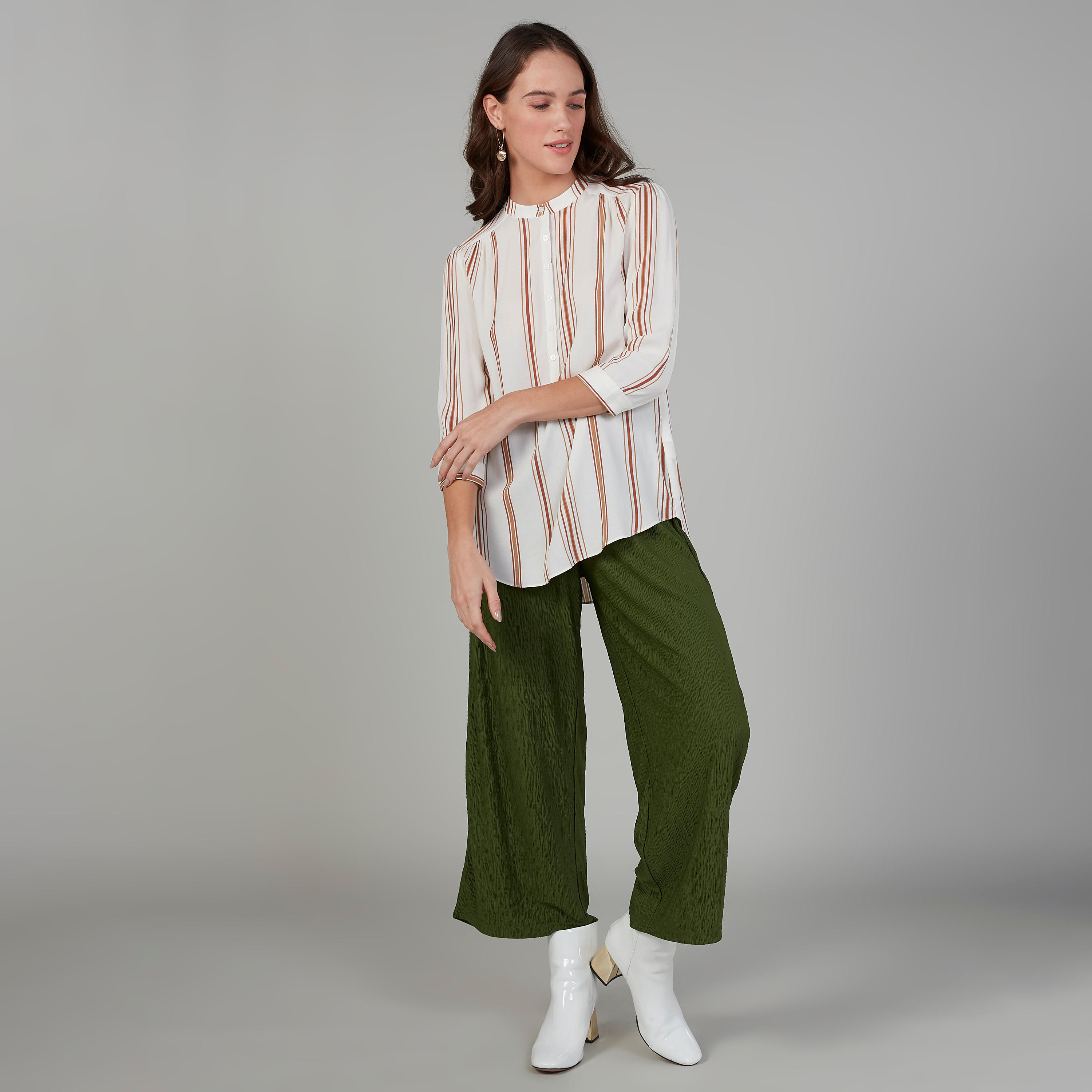 قميص مقلّم بياقة ماندارين وأكمام 3/4-women-clothing-shirtsandblouses-shirts-image-2