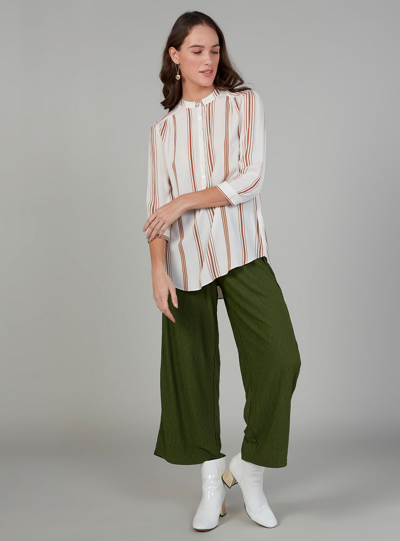 قميص مقلّم بياقة ماندارين وأكمام 3/4-women-clothing-shirtsandblouses-shirts-image-2