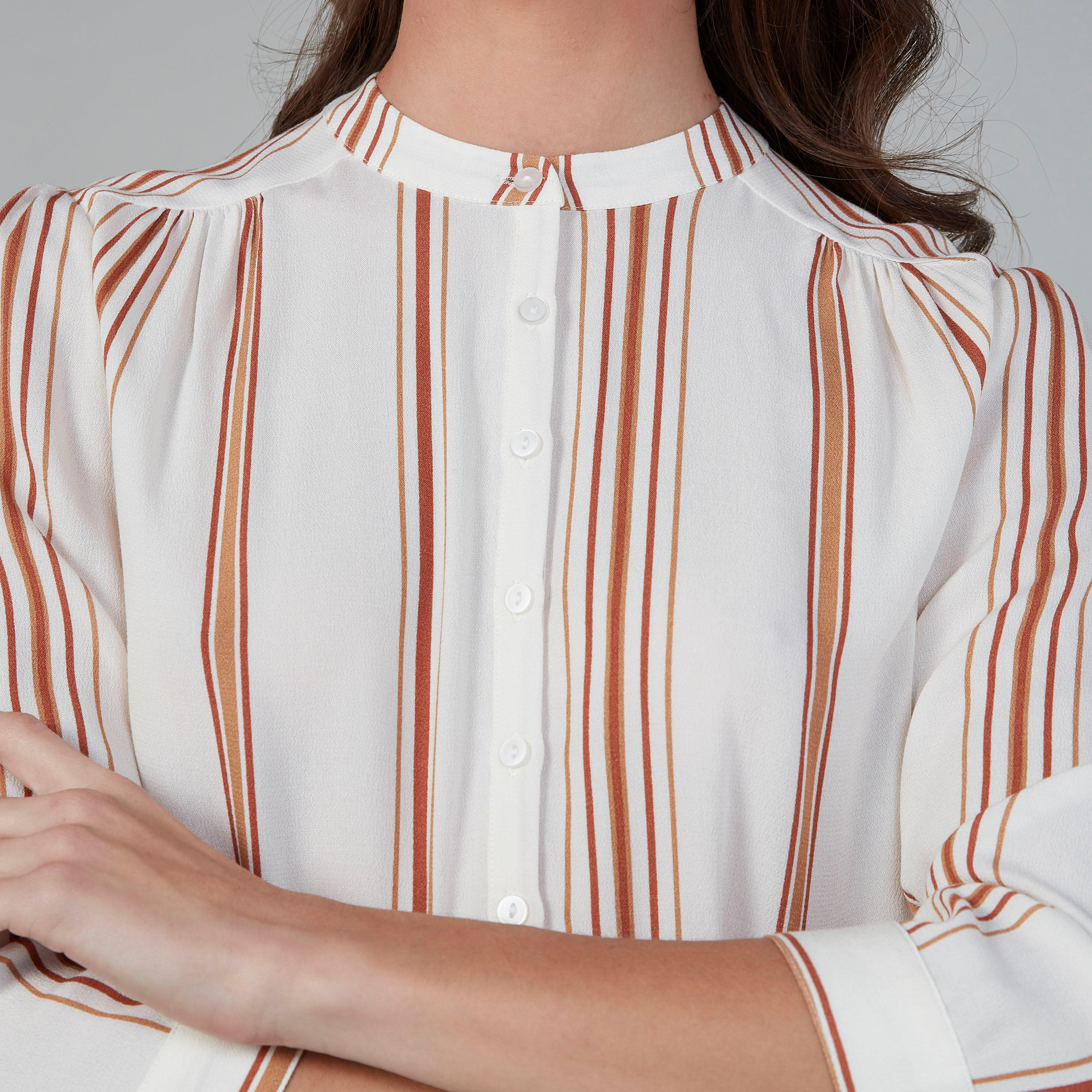 قميص مقلّم بياقة ماندارين وأكمام 3/4-women-clothing-shirtsandblouses-shirts-image-3
